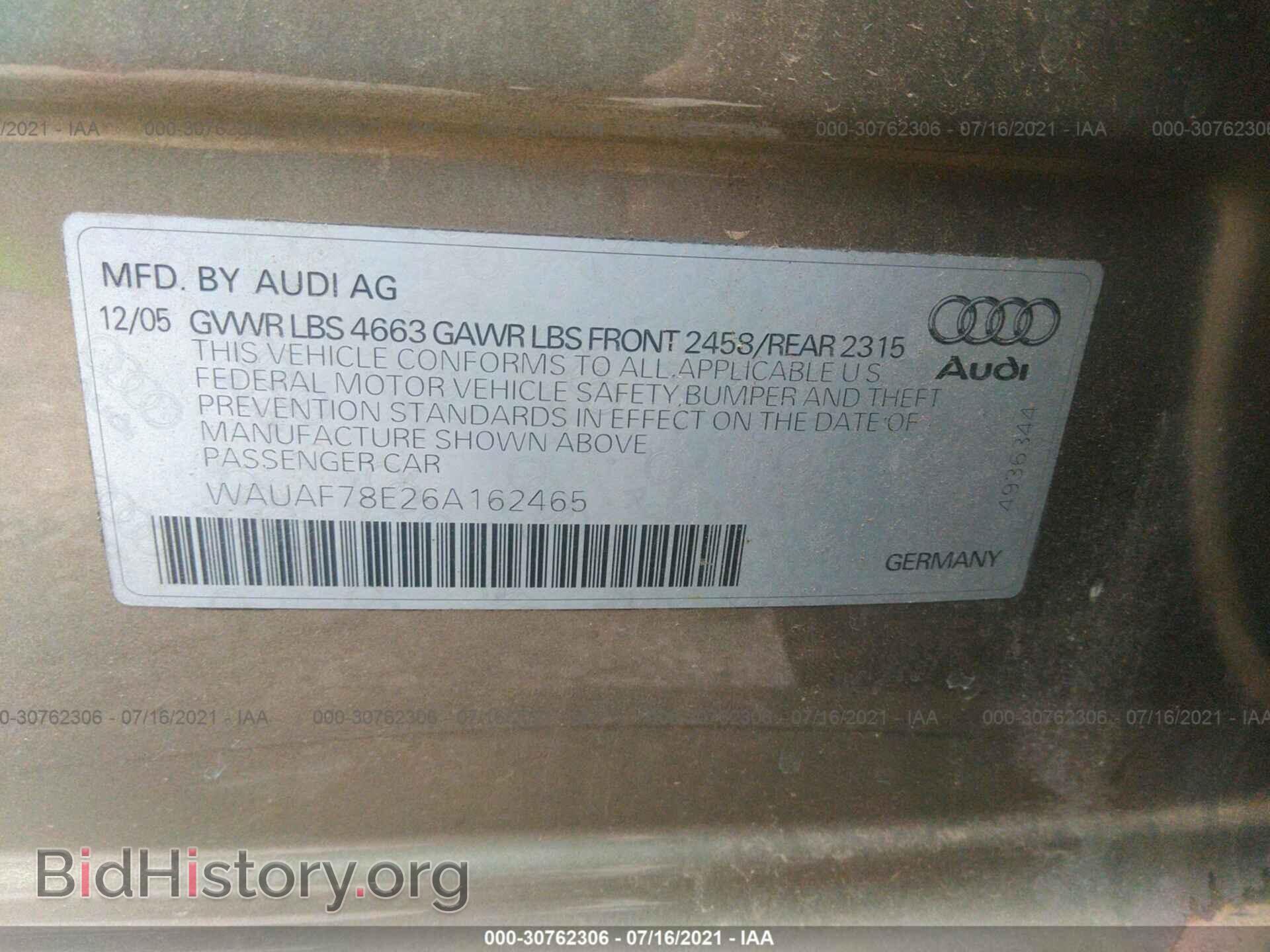 2006 AUDI A4 - VIN: WAUAF78E26A162465 - Фото 9