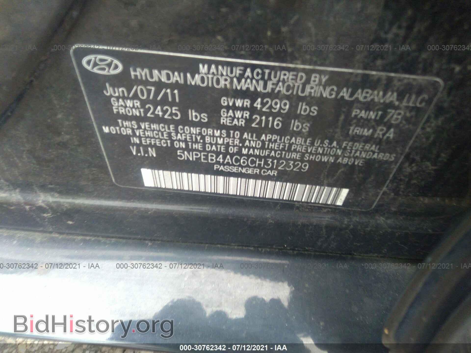 2012 HYUNDAI SONATA - VIN: 5NPEB4AC6CH312329 - Фото 9