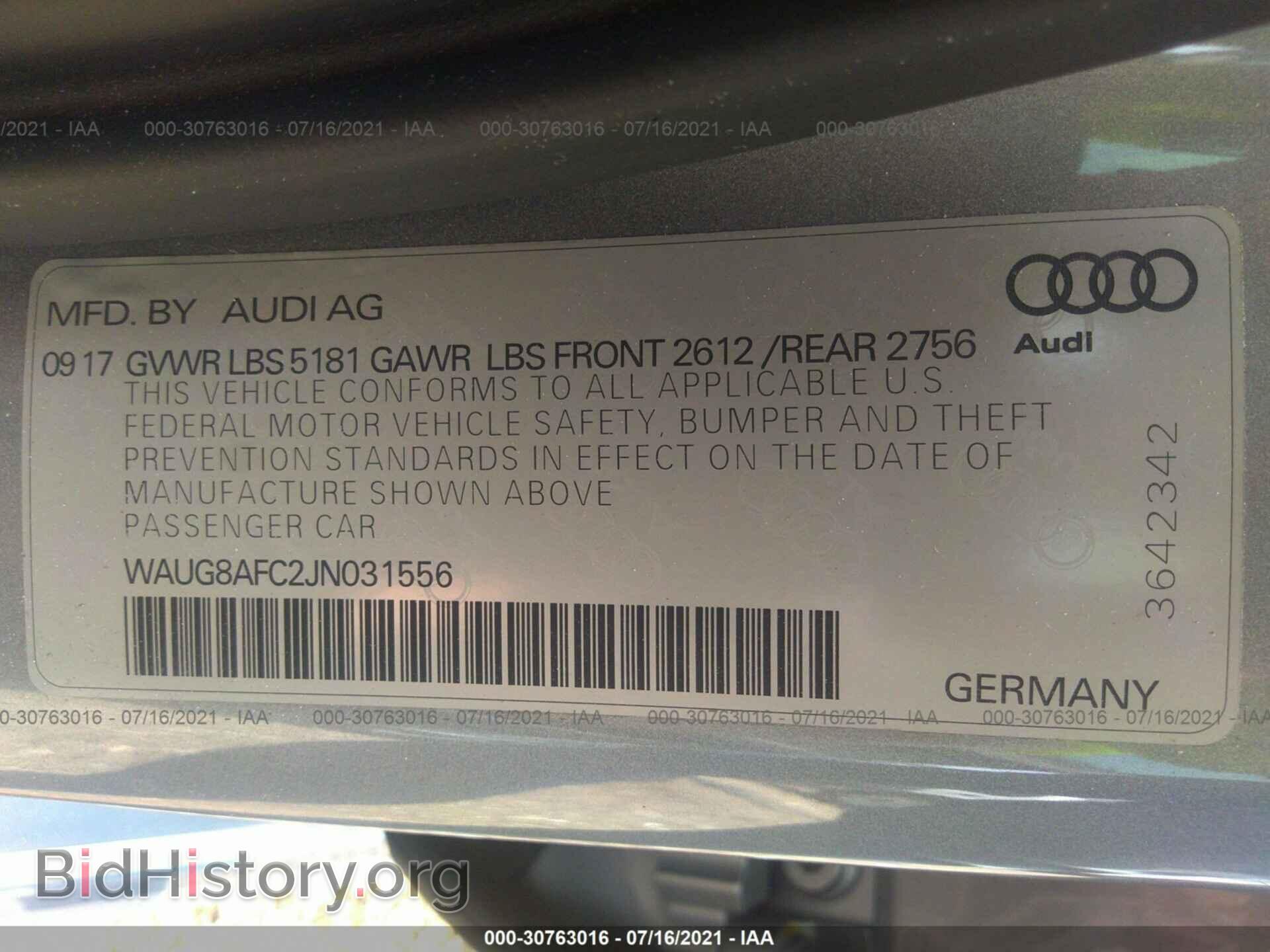 2018 AUDI A6 - VIN: WAUG8AFC2JN031556 - Фото 9