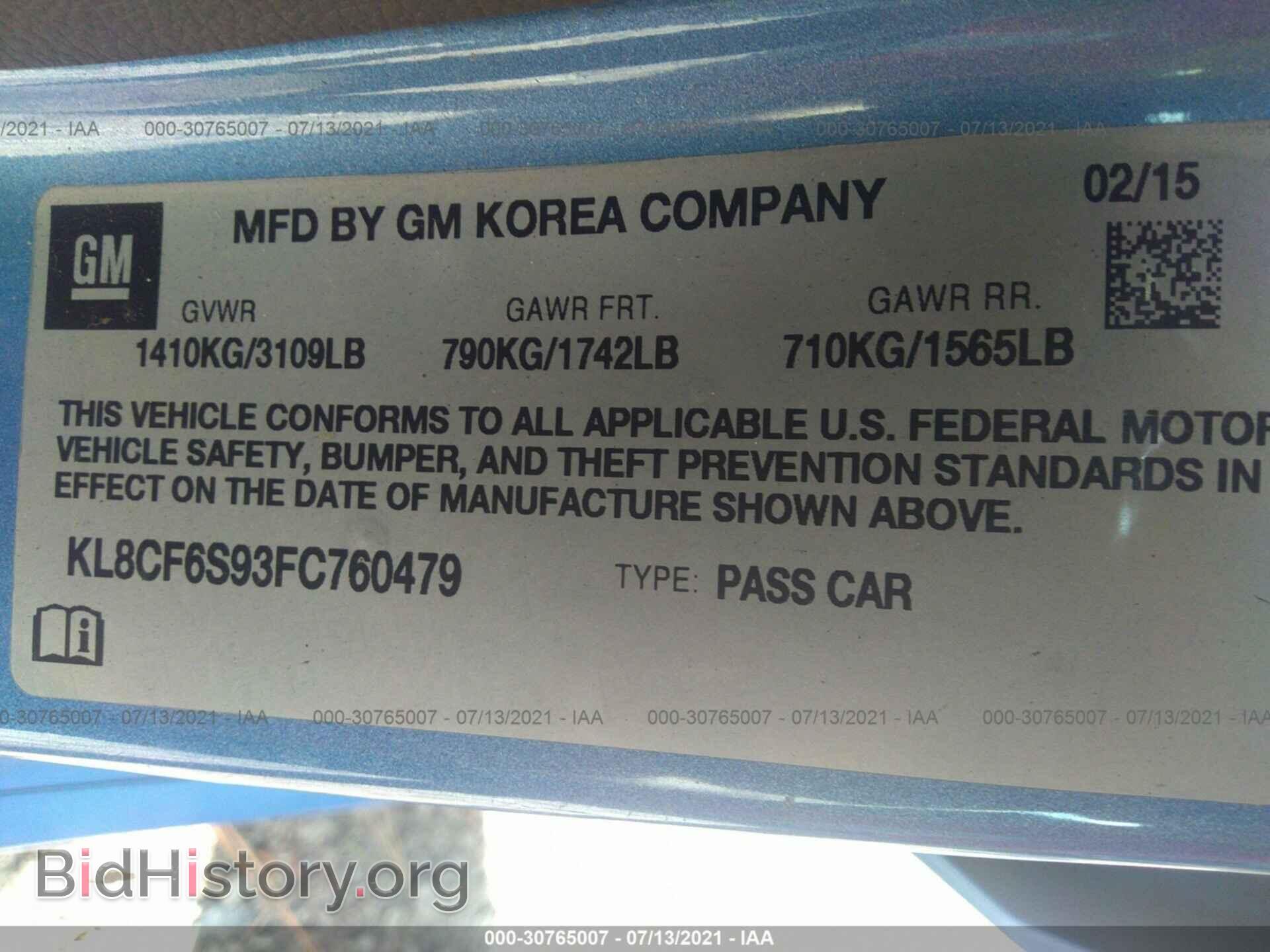 2015 CHEVROLET SPARK - VIN: KL8CF6S93FC760479 - Фото 9