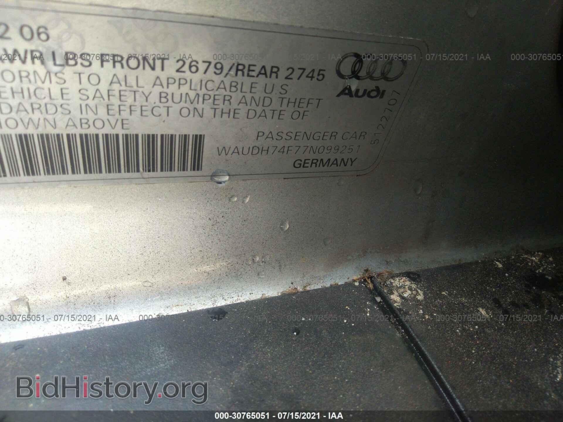 2007 AUDI A6 - VIN: WAUDH74F77N099251 - Фото 9