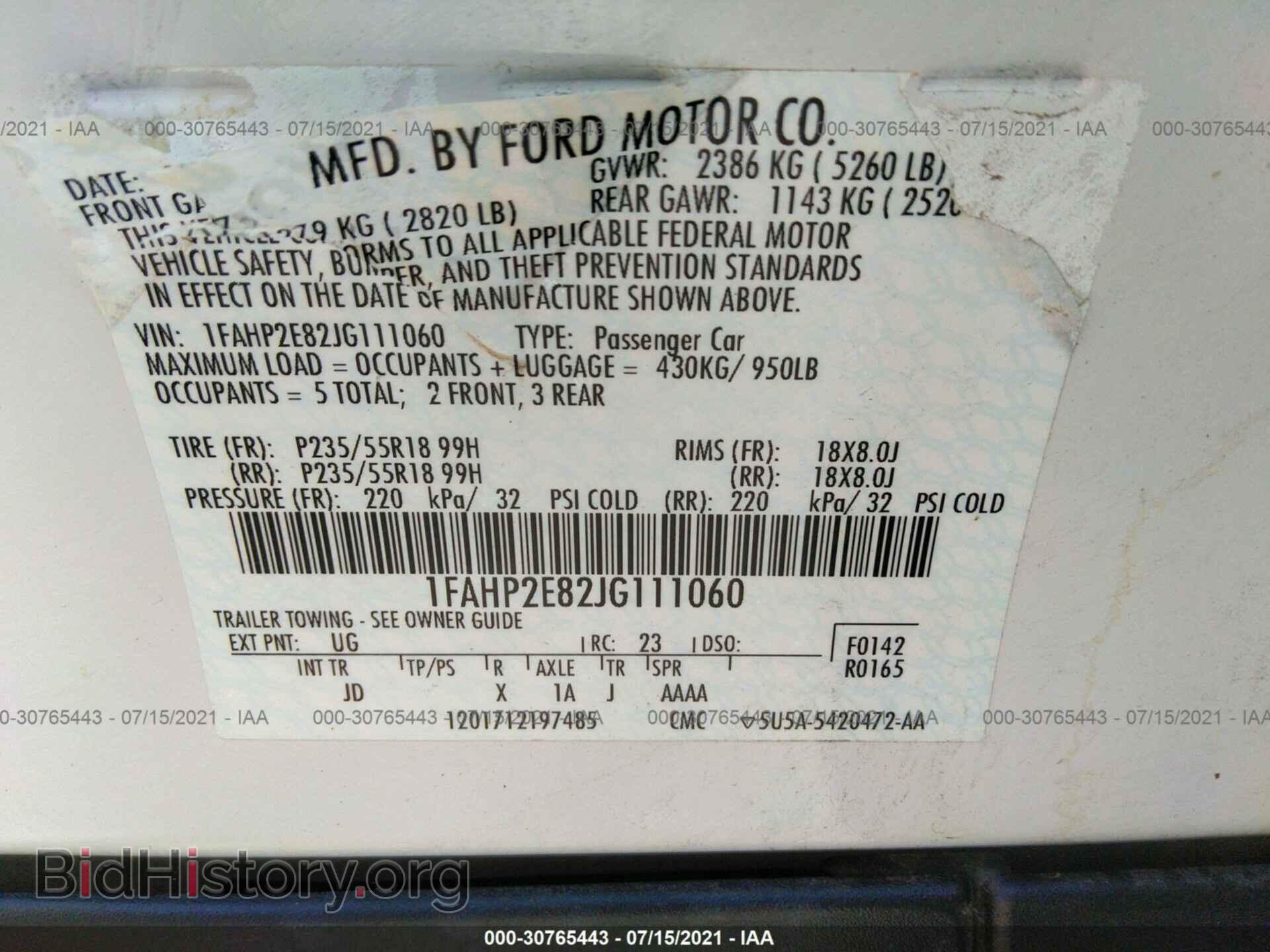 2018 FORD TAURUS - VIN: 1FAHP2E82JG111060 - Фото 9