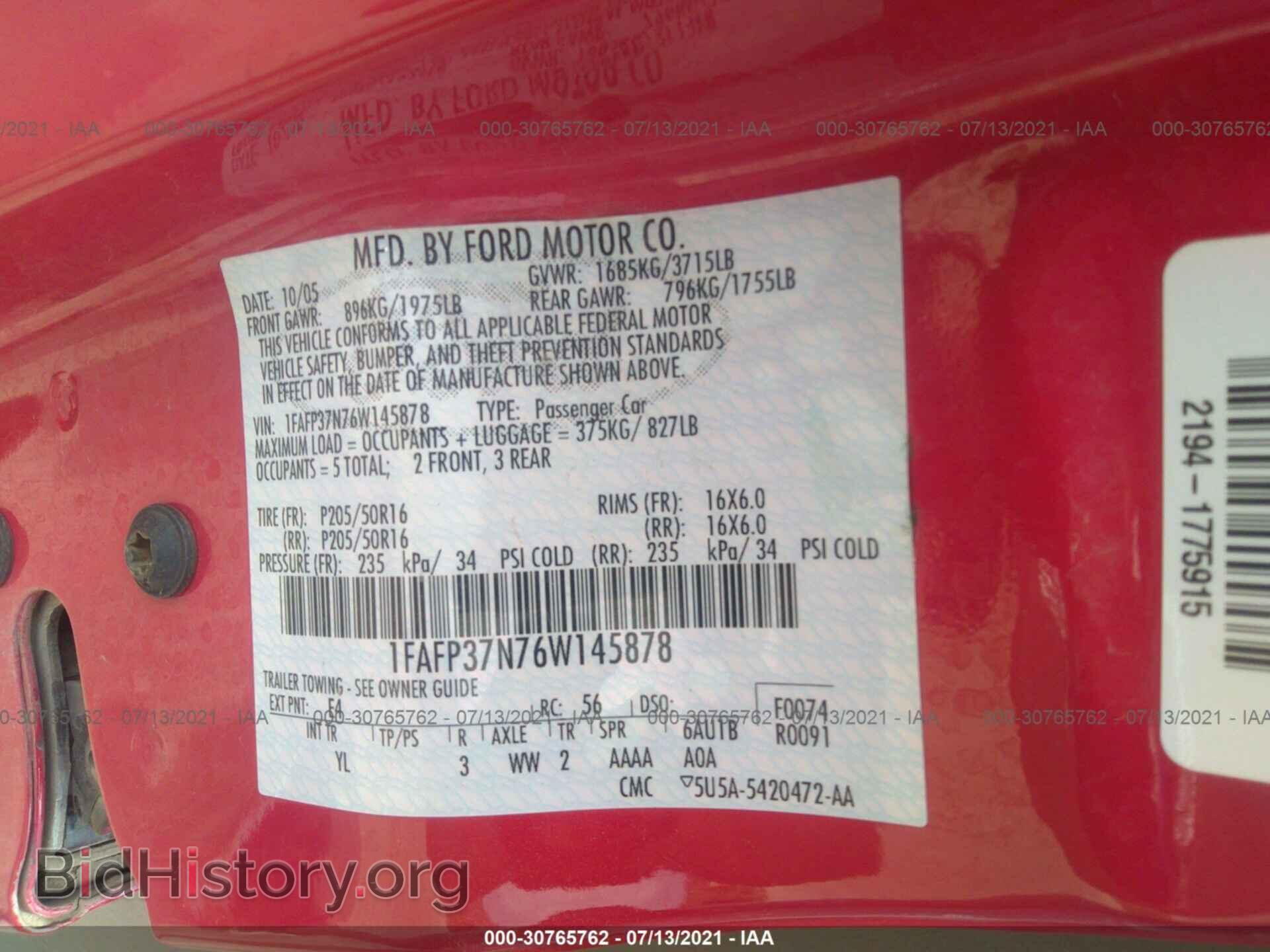 2006 FORD FOCUS - VIN: 1FAFP37N76W145878 - Фото 9