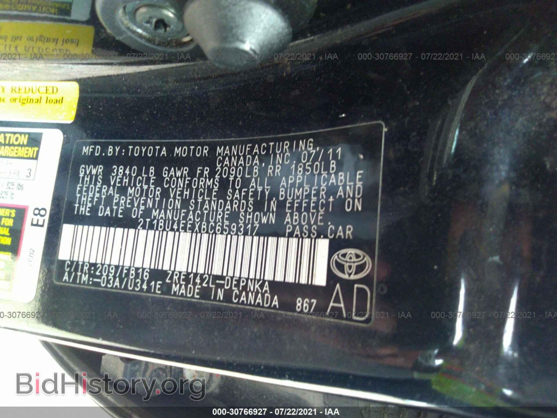 2011 TOYOTA COROLLA - VIN: 2T1BU4EEXBC659317 - Фото 9