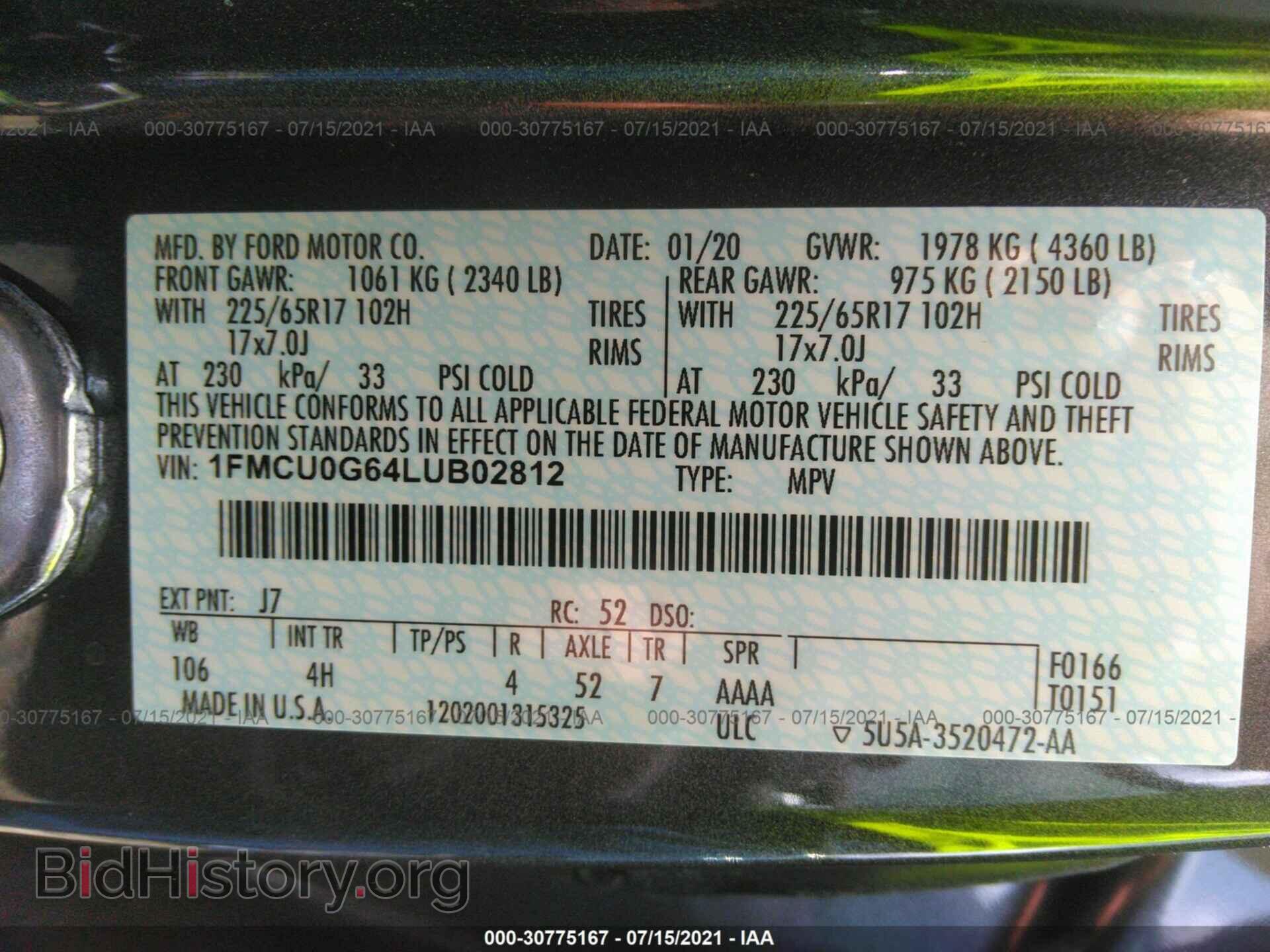 2020 FORD ESCAPE - VIN: 1FMCU0G64LUB02812 - Фото 9