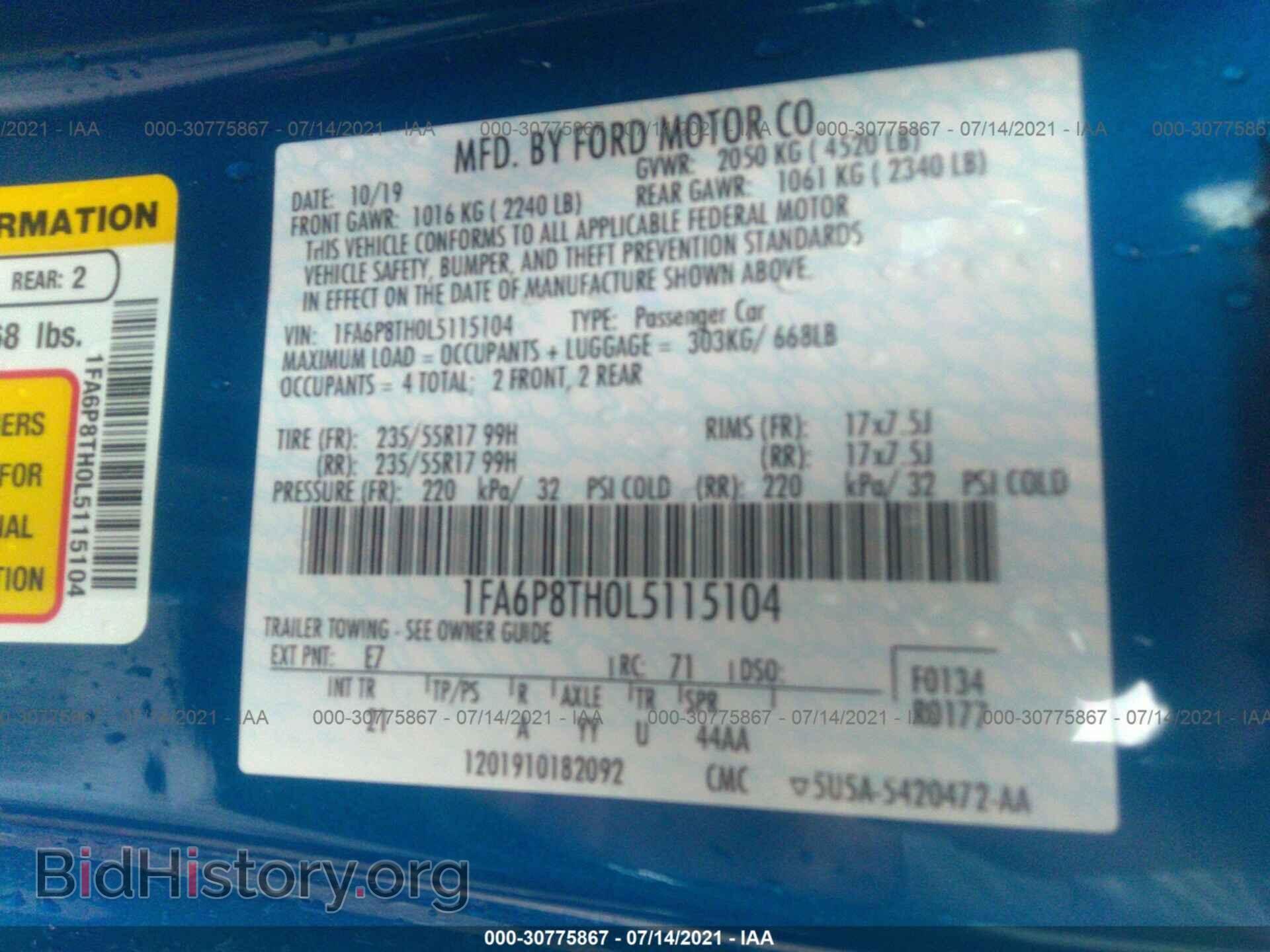 2020 FORD MUSTANG - VIN: 1FA6P8TH0L5115104 - Фото 9