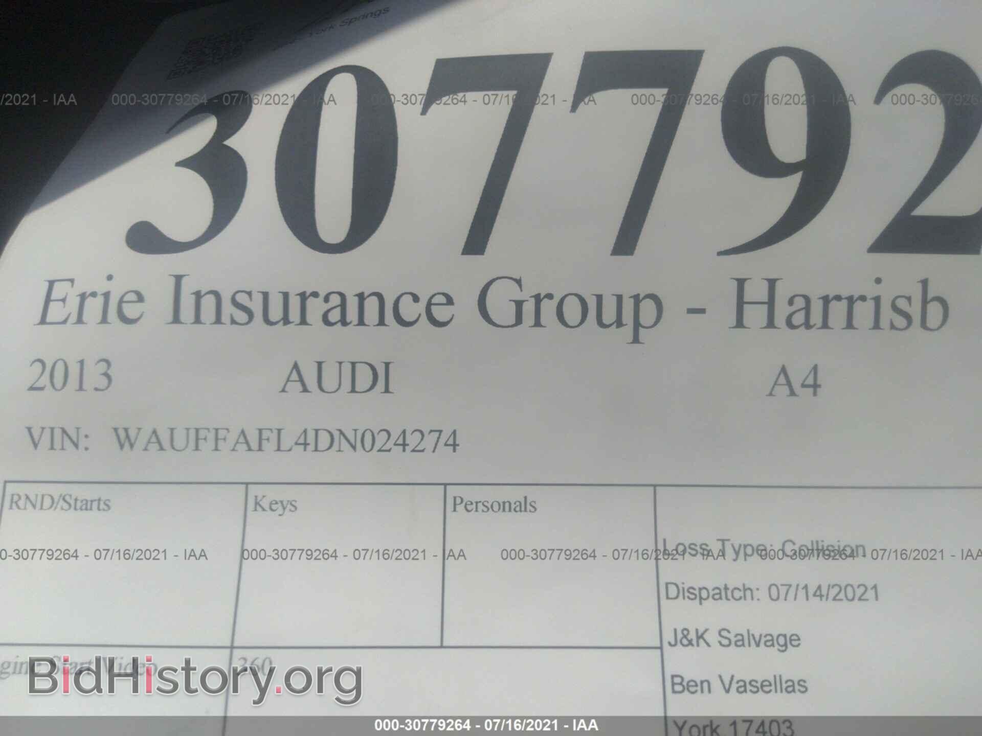 2013 AUDI A4 - VIN: WAUFFAFL4DN024274 - Photo 6