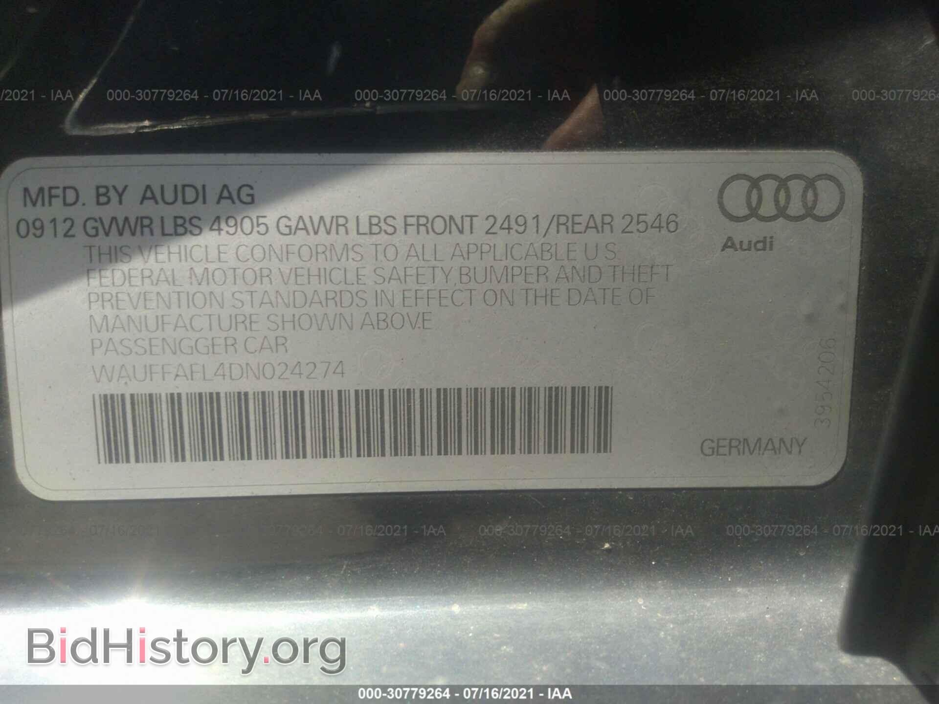 2013 AUDI A4 - VIN: WAUFFAFL4DN024274 - Photo 9
