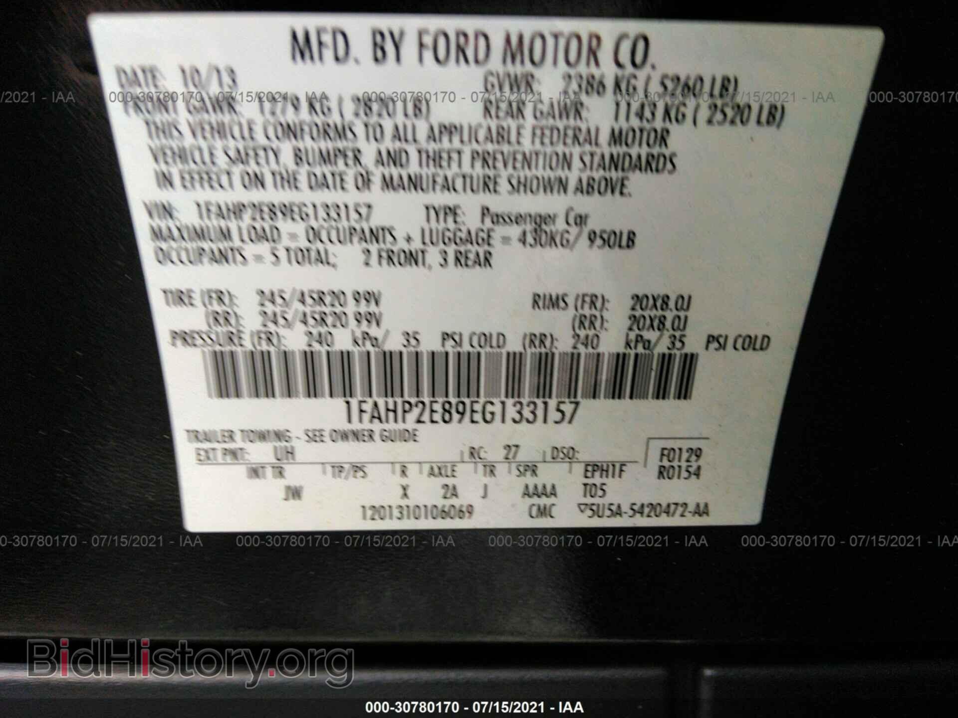 2014 FORD TAURUS - VIN: 1FAHP2E89EG133157 - Фото 9
