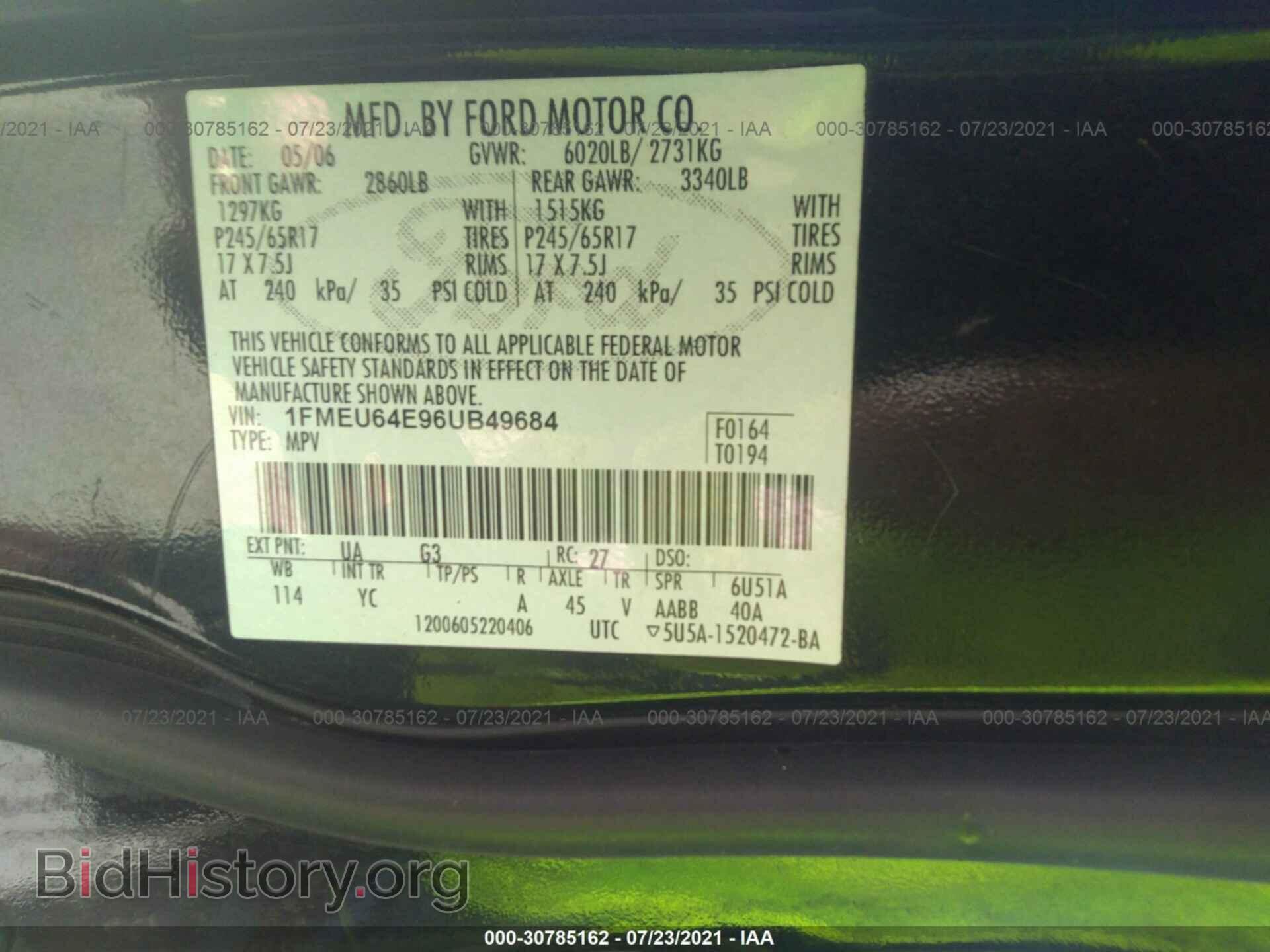 2006 FORD EXPLORER - VIN: 1FMEU64E96UB49684 - Фото 9