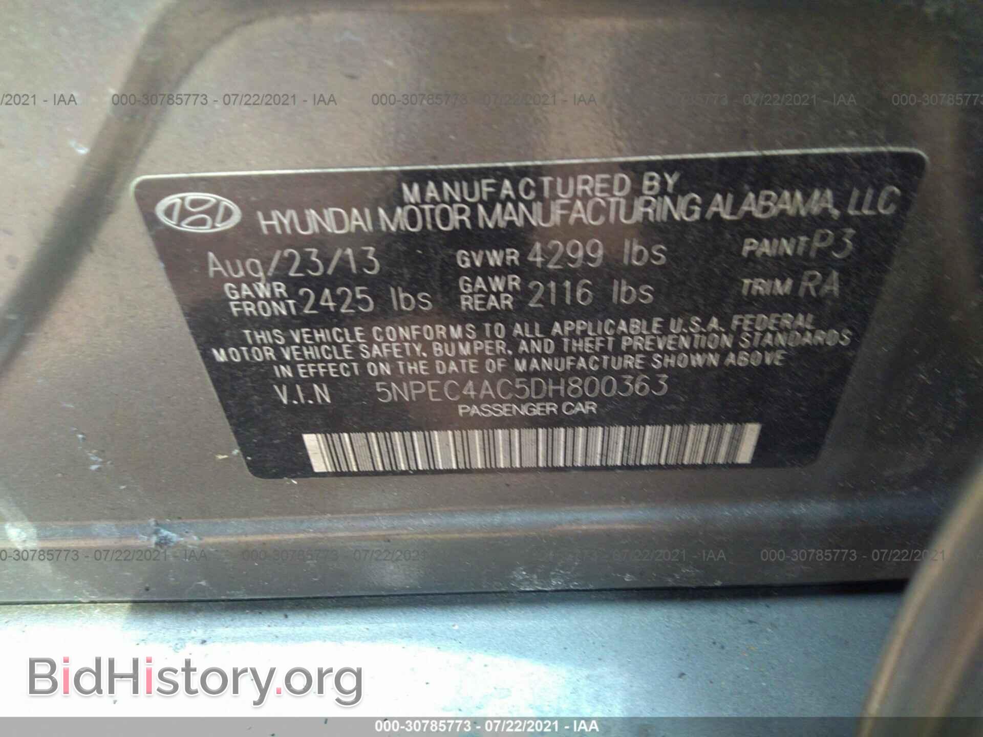2013 HYUNDAI SONATA - VIN: 5NPEC4AC5DH800363 - Фото 9