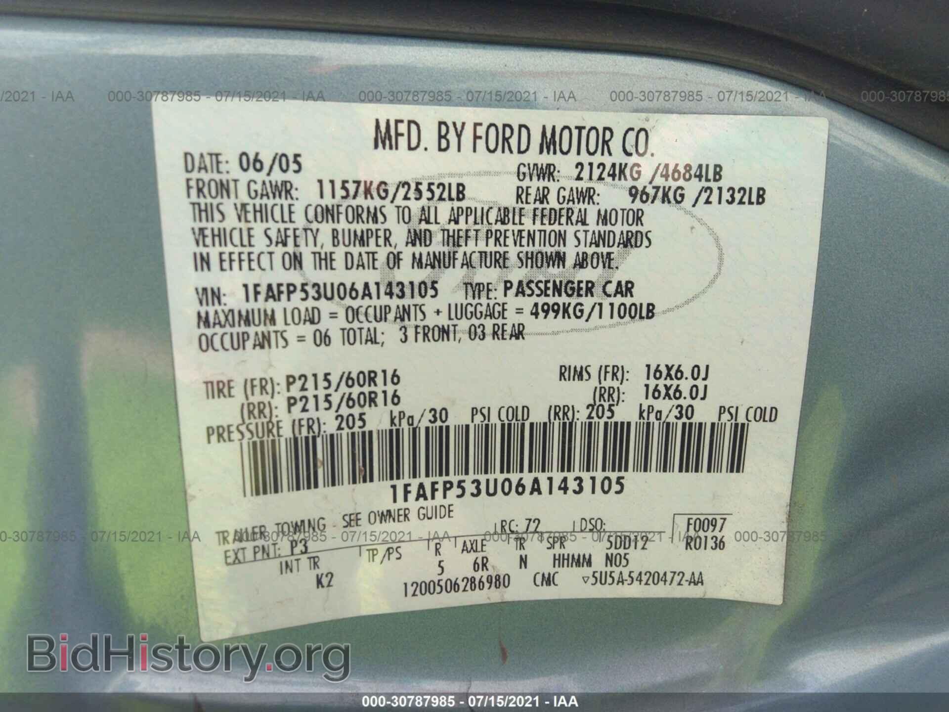 2006 FORD TAURUS - VIN: 1FAFP53U06A143105 - Фото 9