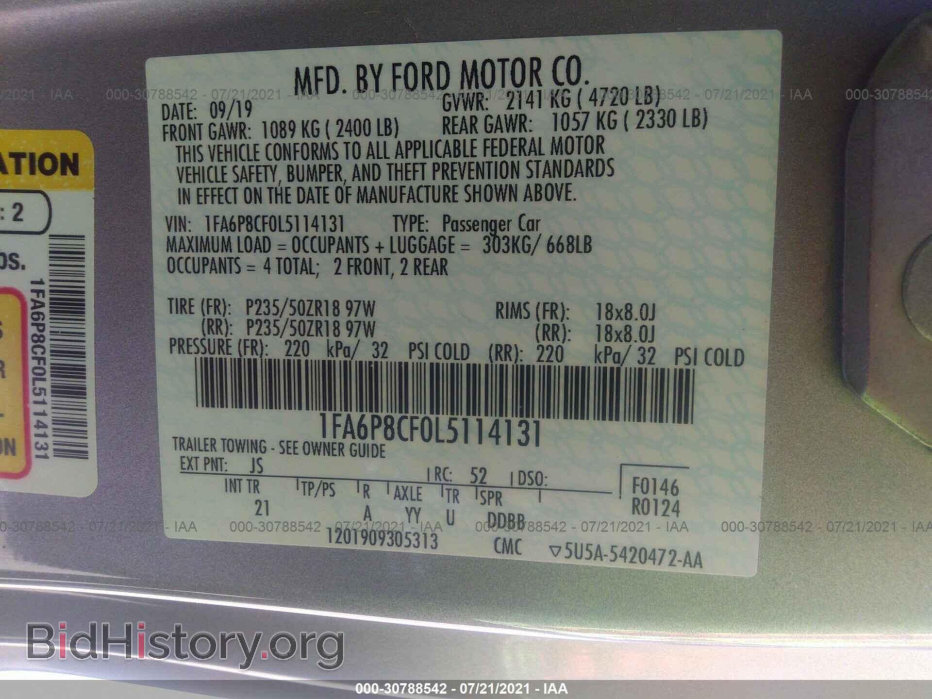 2020 FORD MUSTANG - VIN: 1FA6P8CF0L5114131 - Фото 9