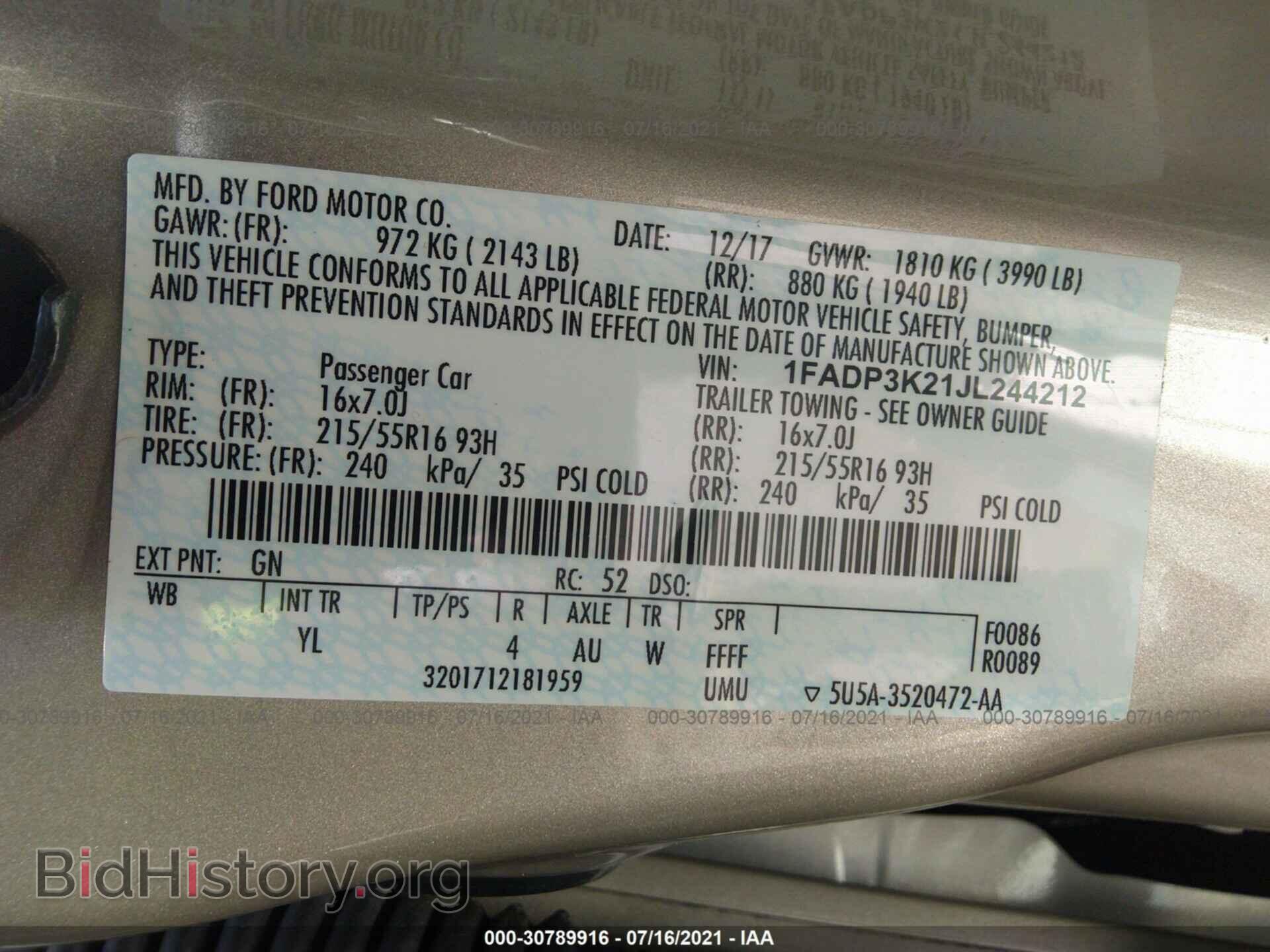 2018 FORD FOCUS - VIN: 1FADP3K21JL244212 - Фото 9