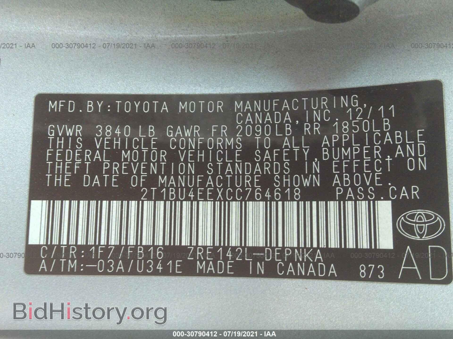 2012 TOYOTA COROLLA - VIN: 2T1BU4EEXCC764618 - Фото 9