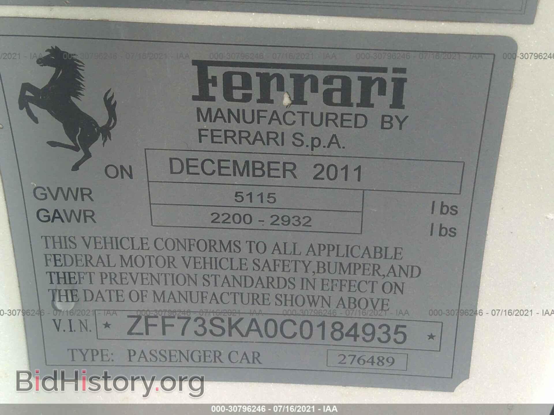 2012 FERRARI FF - VIN: ZFF73SKA0C0184935 - Фото 9