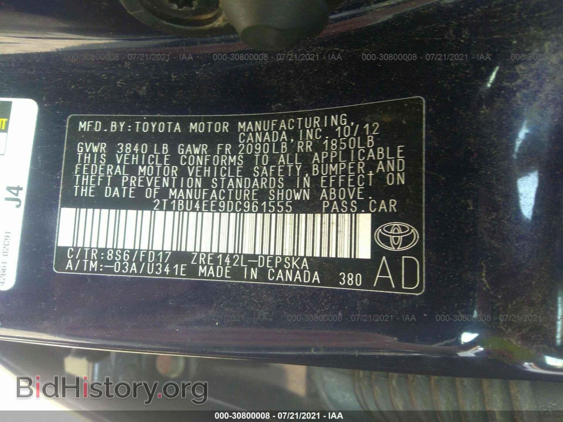 2013 TOYOTA COROLLA - VIN: 2T1BU4EE9DC961555 - Фото 9