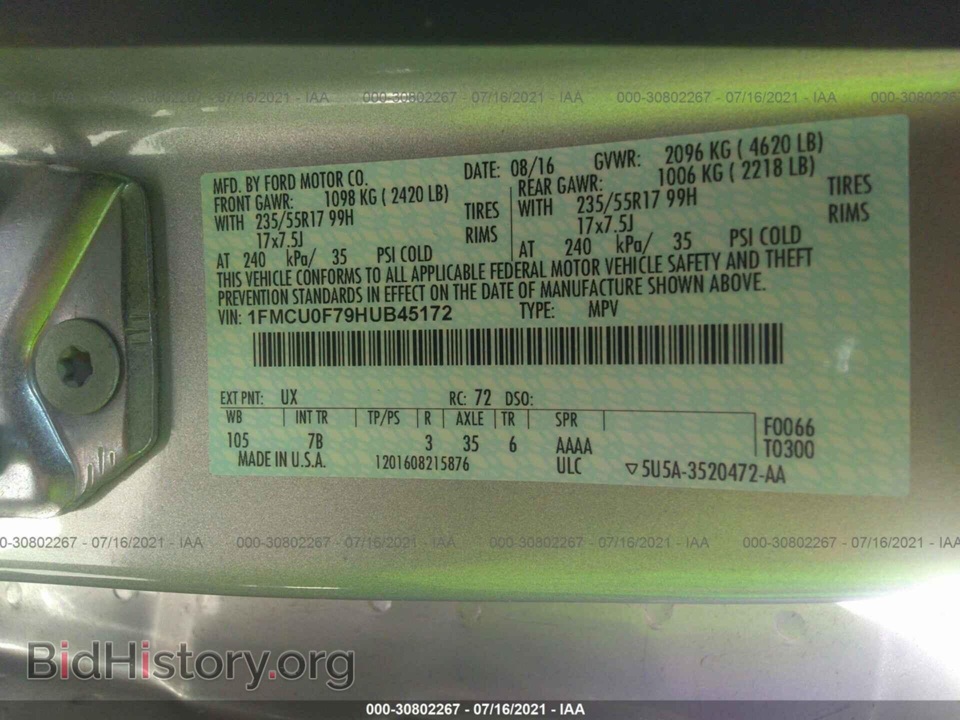 2017 FORD ESCAPE - VIN: 1FMCU0F79HUB45172 - Photo 9