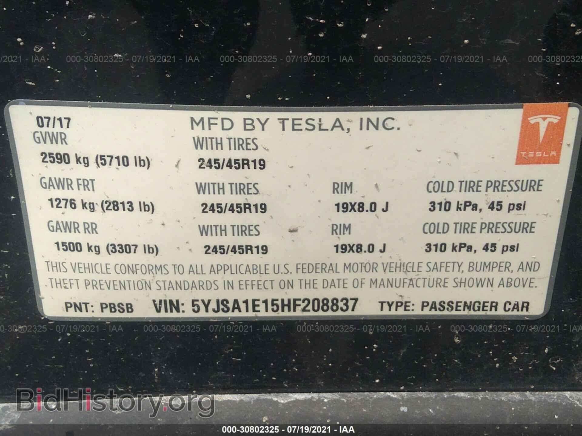 2017 TESLA MODEL S - VIN: 5YJSA1E15HF208837 - Photo 9