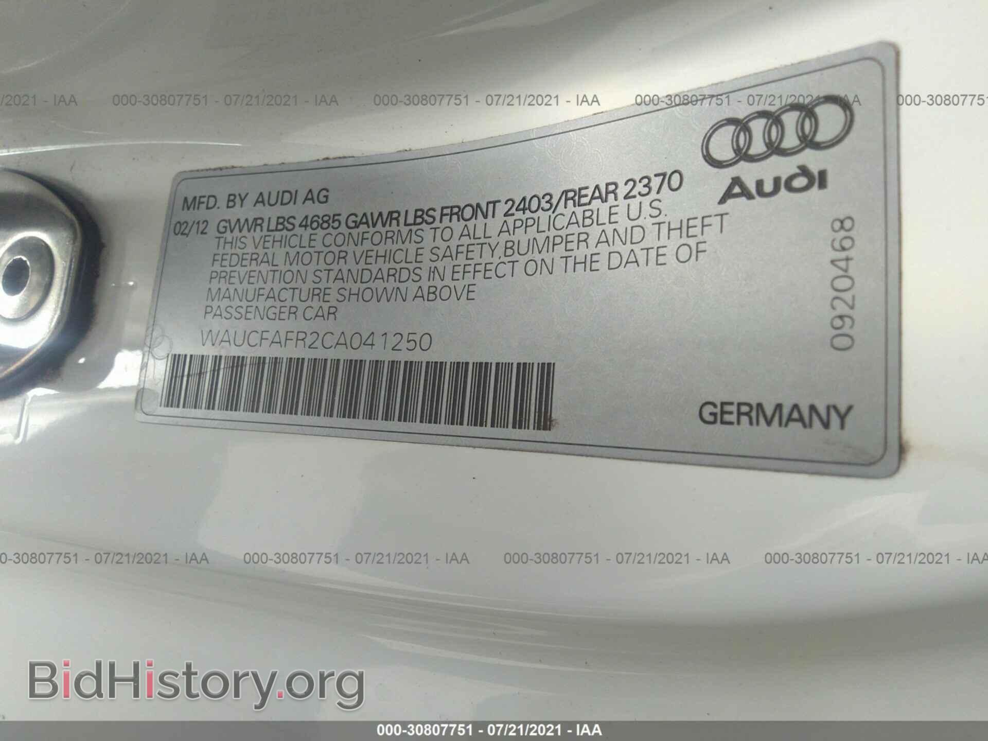 2012 AUDI A5 - VIN: WAUCFAFR2CA041250 - Фото 9