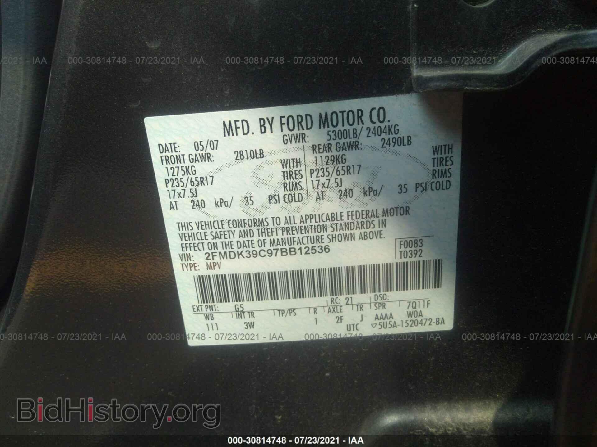 2007 FORD EDGE - VIN: 2FMDK39C97BB12536 - Photo 9
