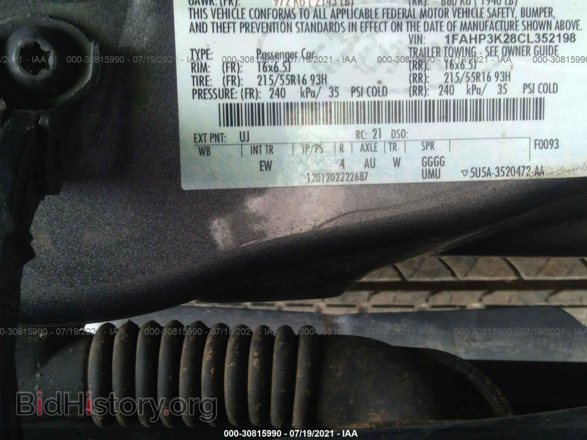 2012 FORD FOCUS - VIN: 1FAHP3K28CL352198 - Фото 9