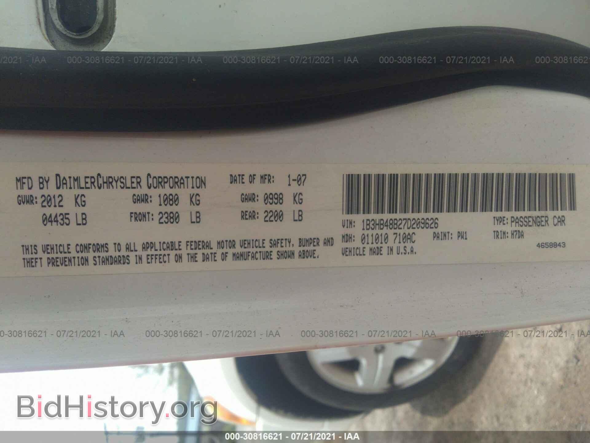 2007 DODGE CALIBER - VIN: 1B3HB48B27D209626 - Фото 9