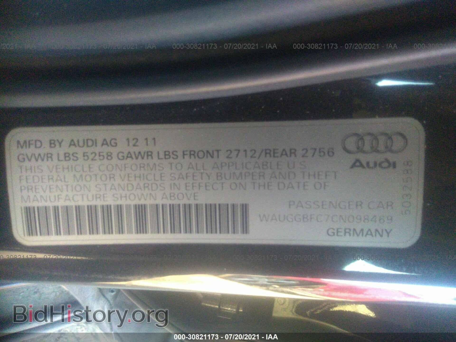 2012 AUDI A6 - VIN: WAUGGBFC7CN098469 - Фото 9