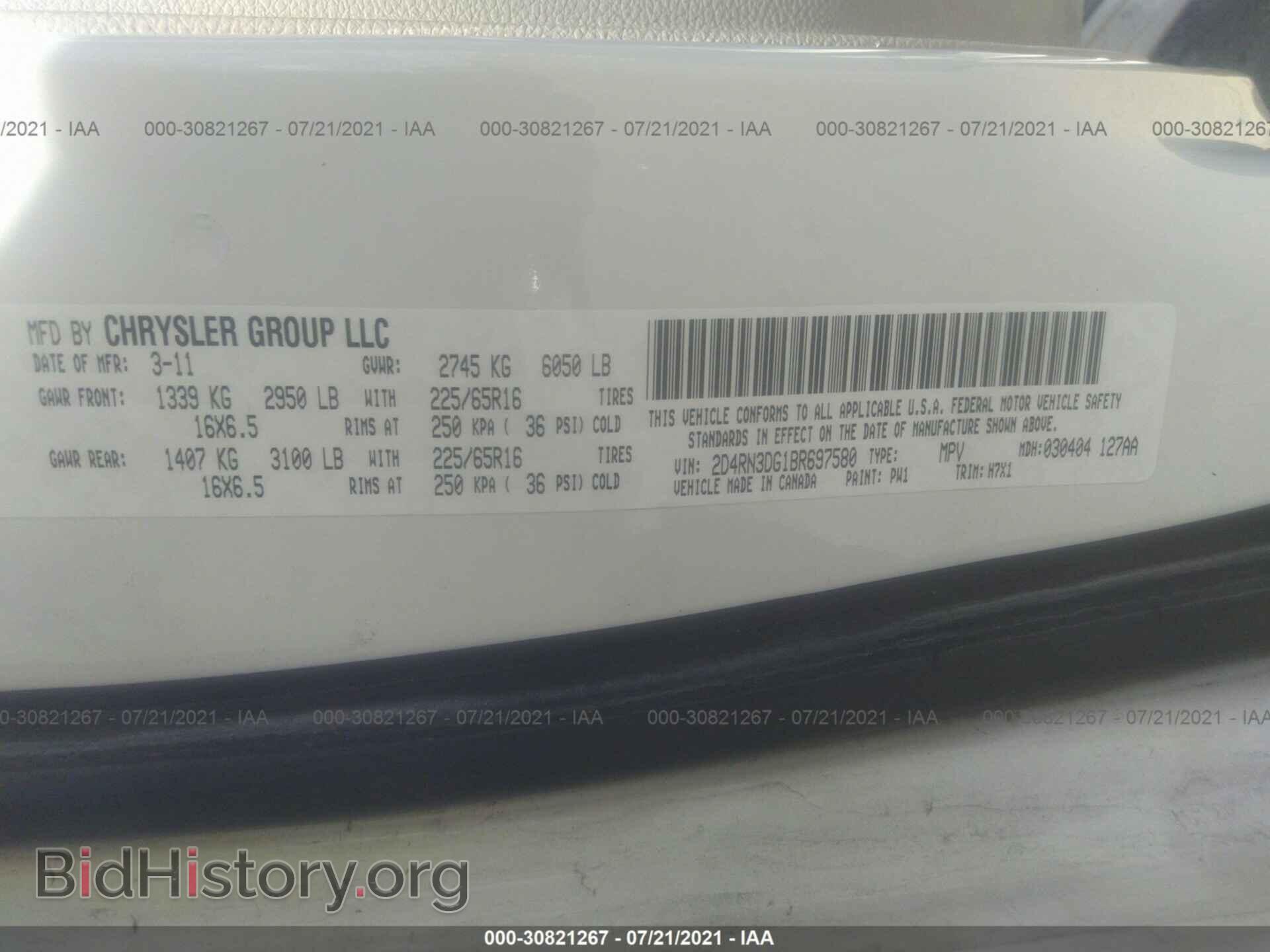 2011 DODGE GRAND CARAVAN - VIN: 2D4RN3DG1BR697580 - Фото 9