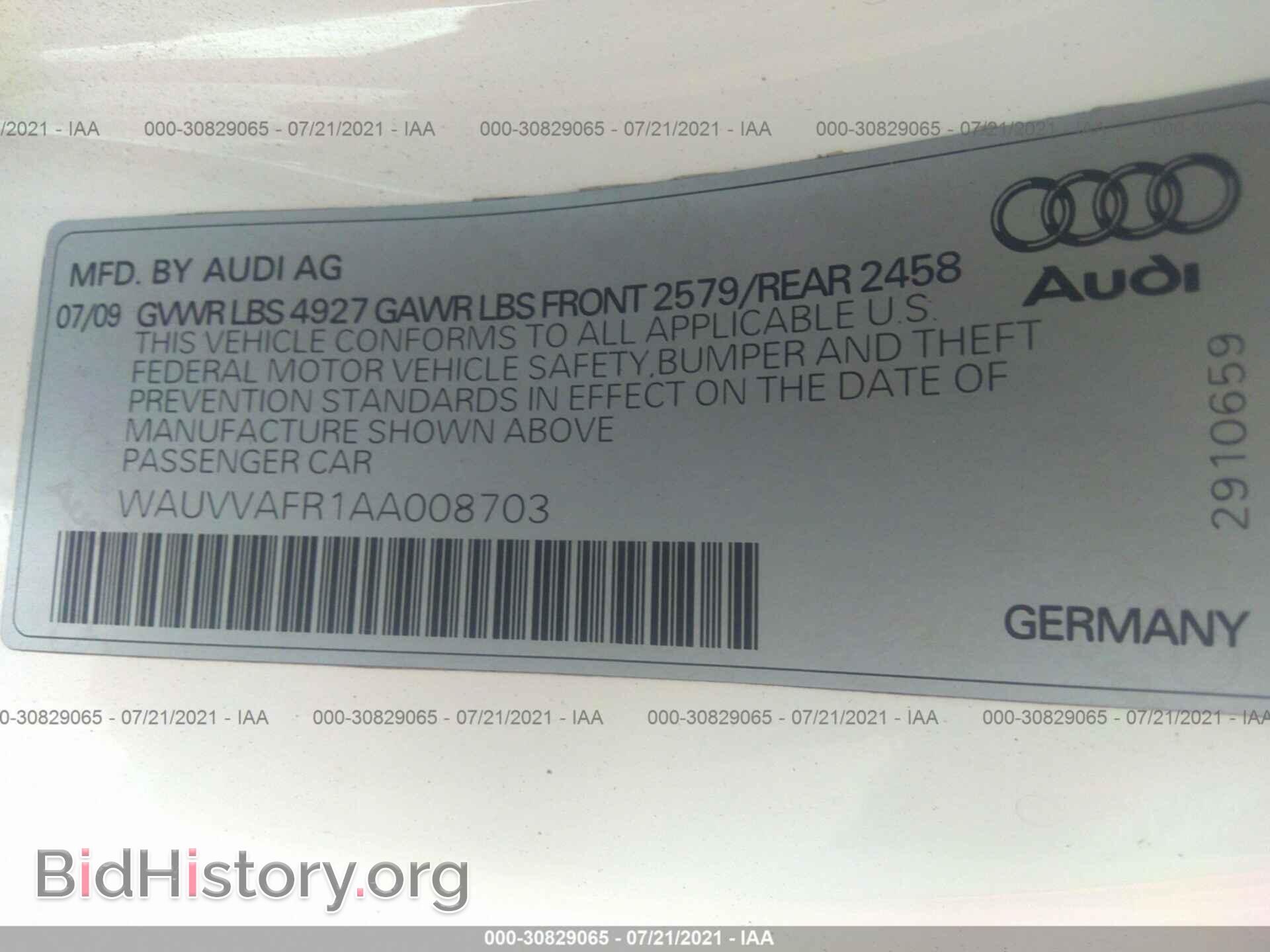 2010 AUDI S5 - VIN: WAUVVAFR1AA008703 - Фото 9