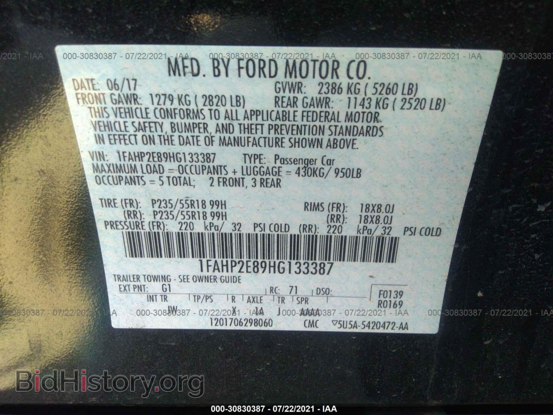 2017 FORD TAURUS - VIN: 1FAHP2E89HG133387 - Photo 9