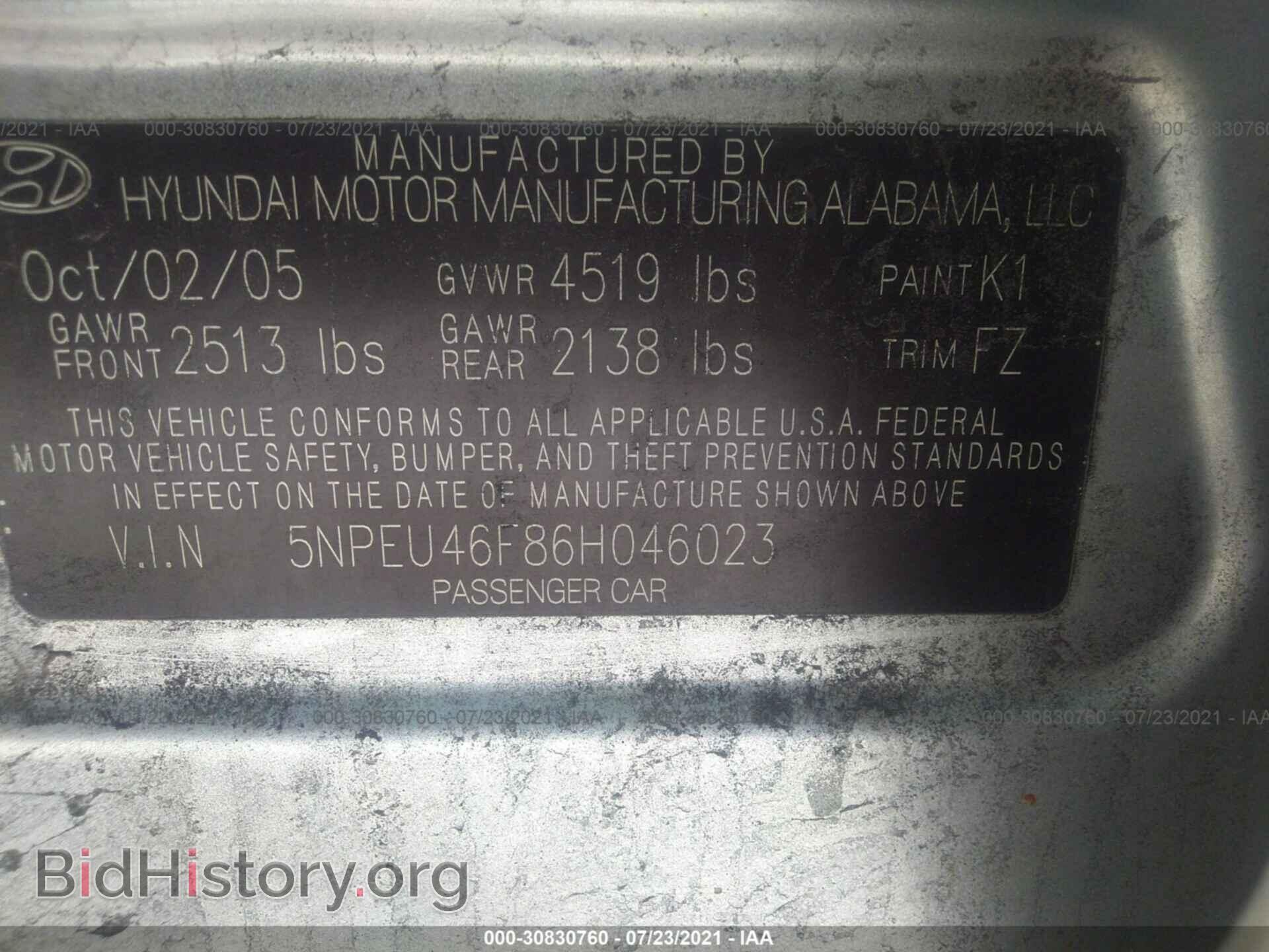 2006 HYUNDAI SONATA - VIN: 5NPEU46F86H046023 - Фото 9