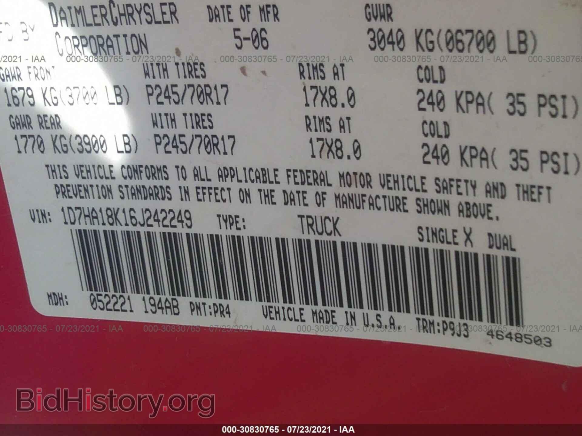 2006 DODGE RAM 1500 - VIN: 1D7HA18K16J242249 - Фото 9