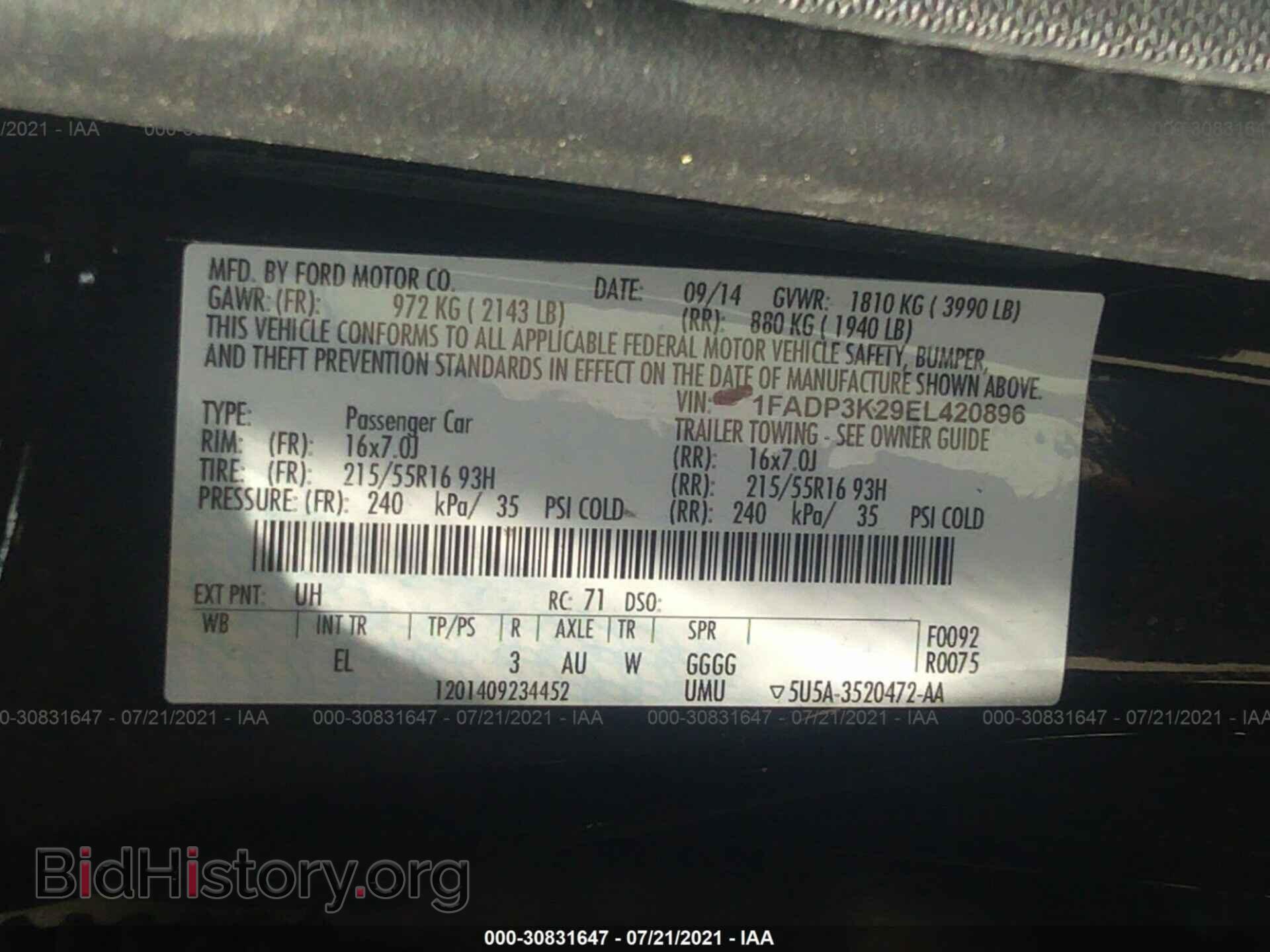 2014 FORD FOCUS - VIN: 1FADP3K29EL420896 - Photo 9