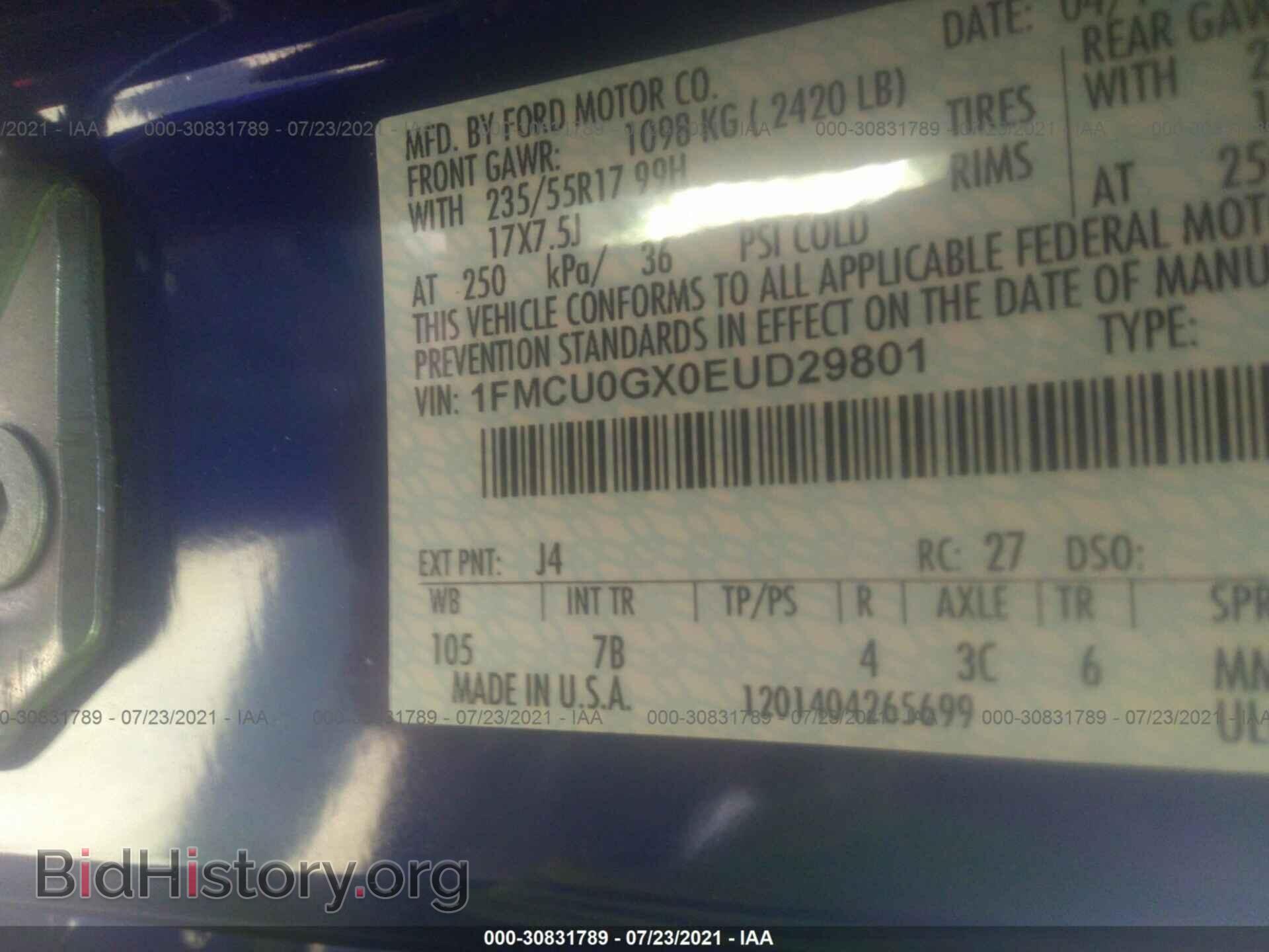 2014 FORD ESCAPE - VIN: 1FMCU0GX0EUD29801 - Фото 9