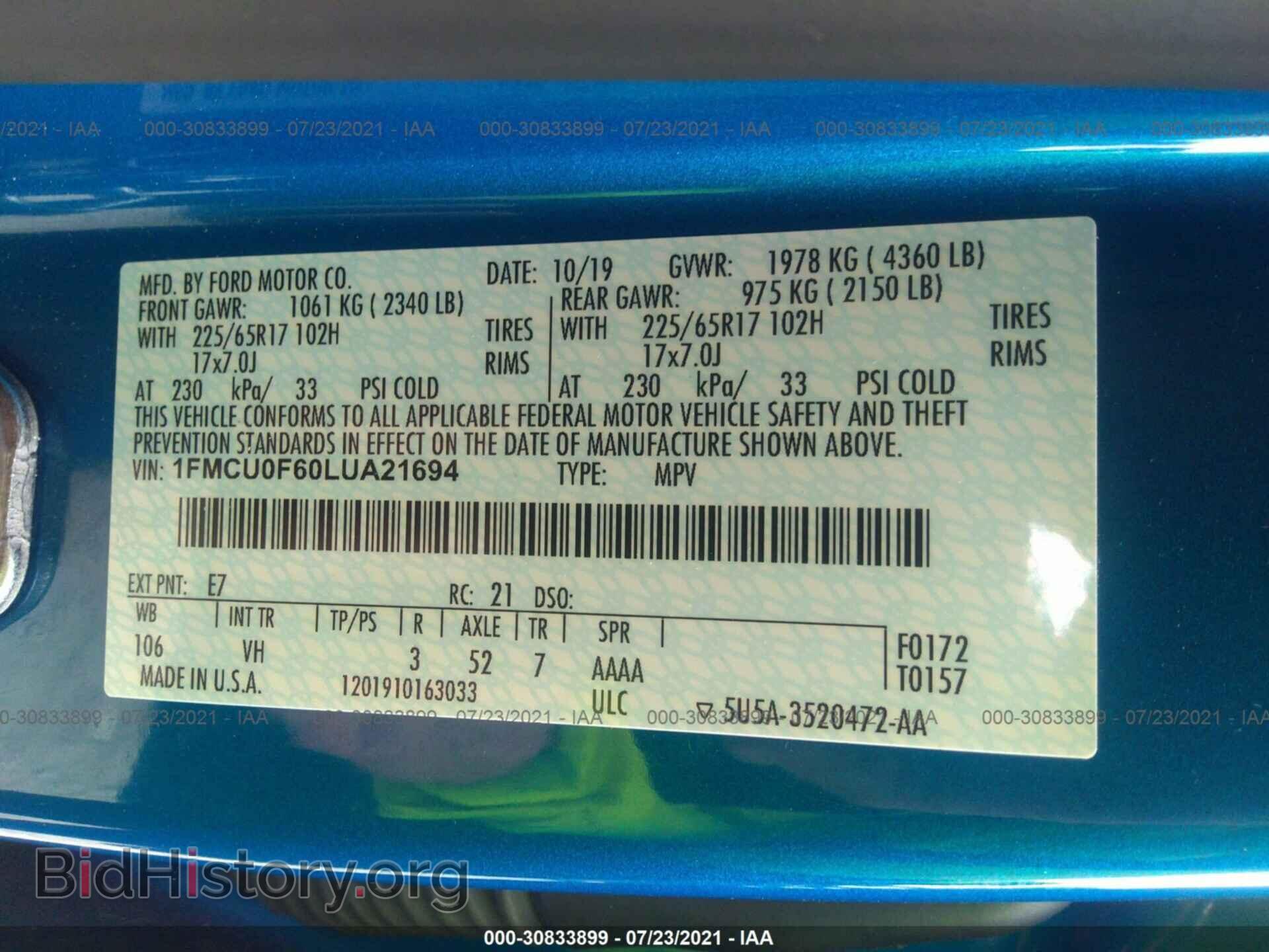 2020 FORD ESCAPE - VIN: 1FMCU0F60LUA21694 - Photo 9