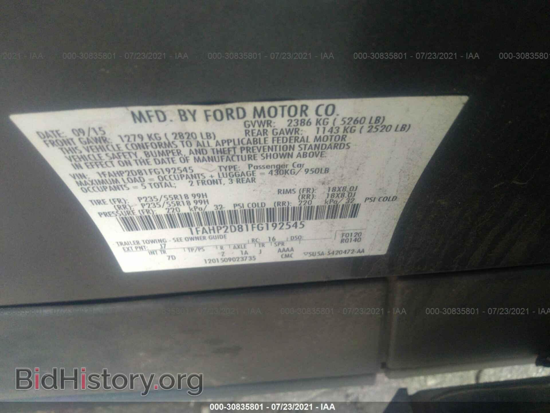 2015 FORD TAURUS - VIN: 1FAHP2D81FG192545 - Фото 9