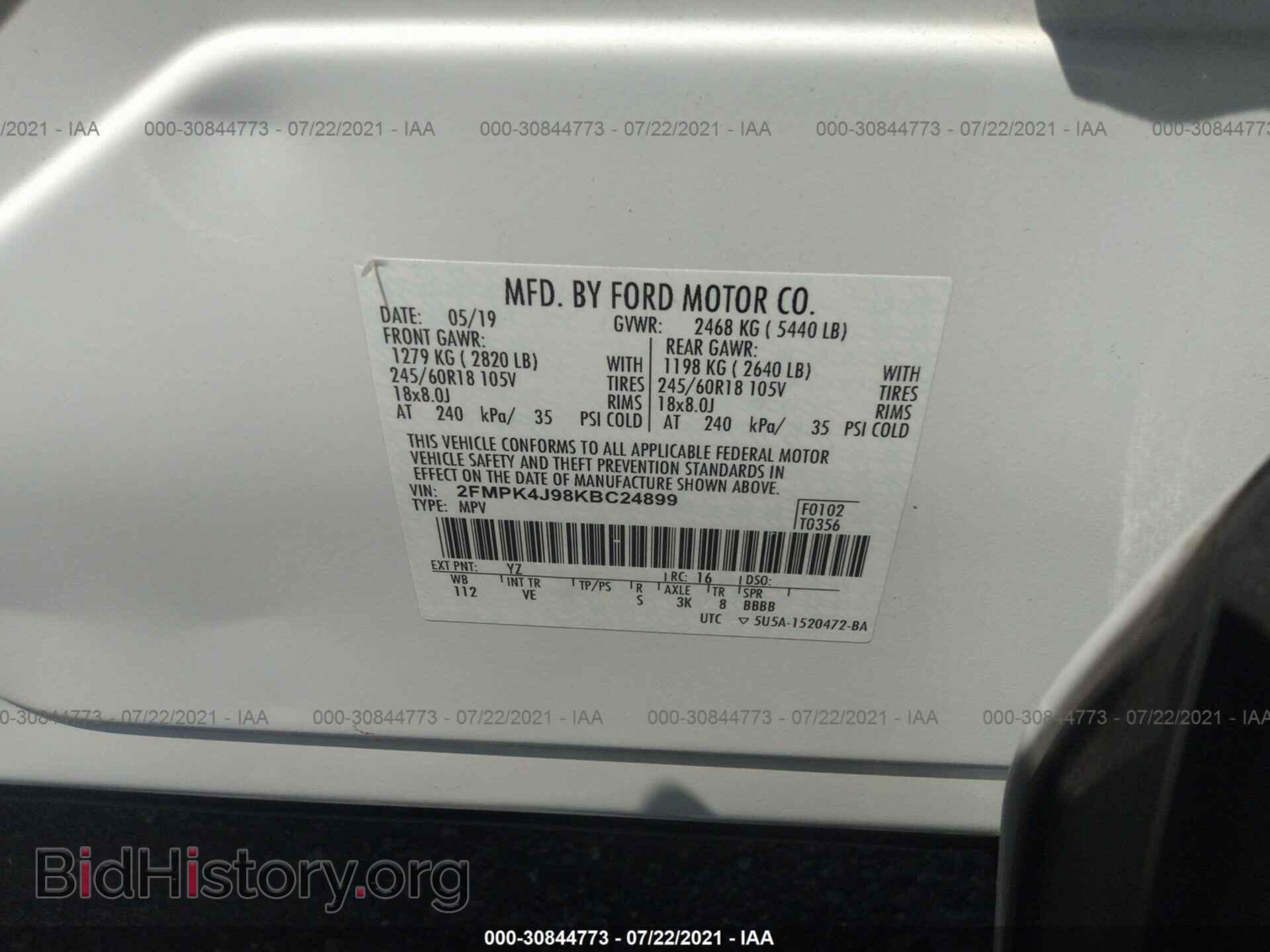 2019 FORD EDGE - VIN: 2FMPK4J98KBC24899 - Photo 9
