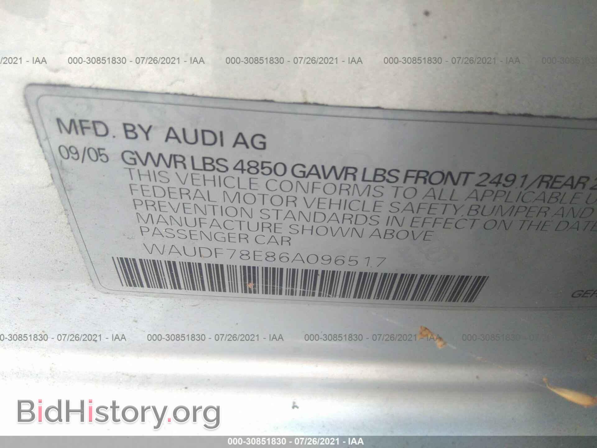 2006 AUDI A4 - VIN: WAUDF78E86A096517 - Фото 9