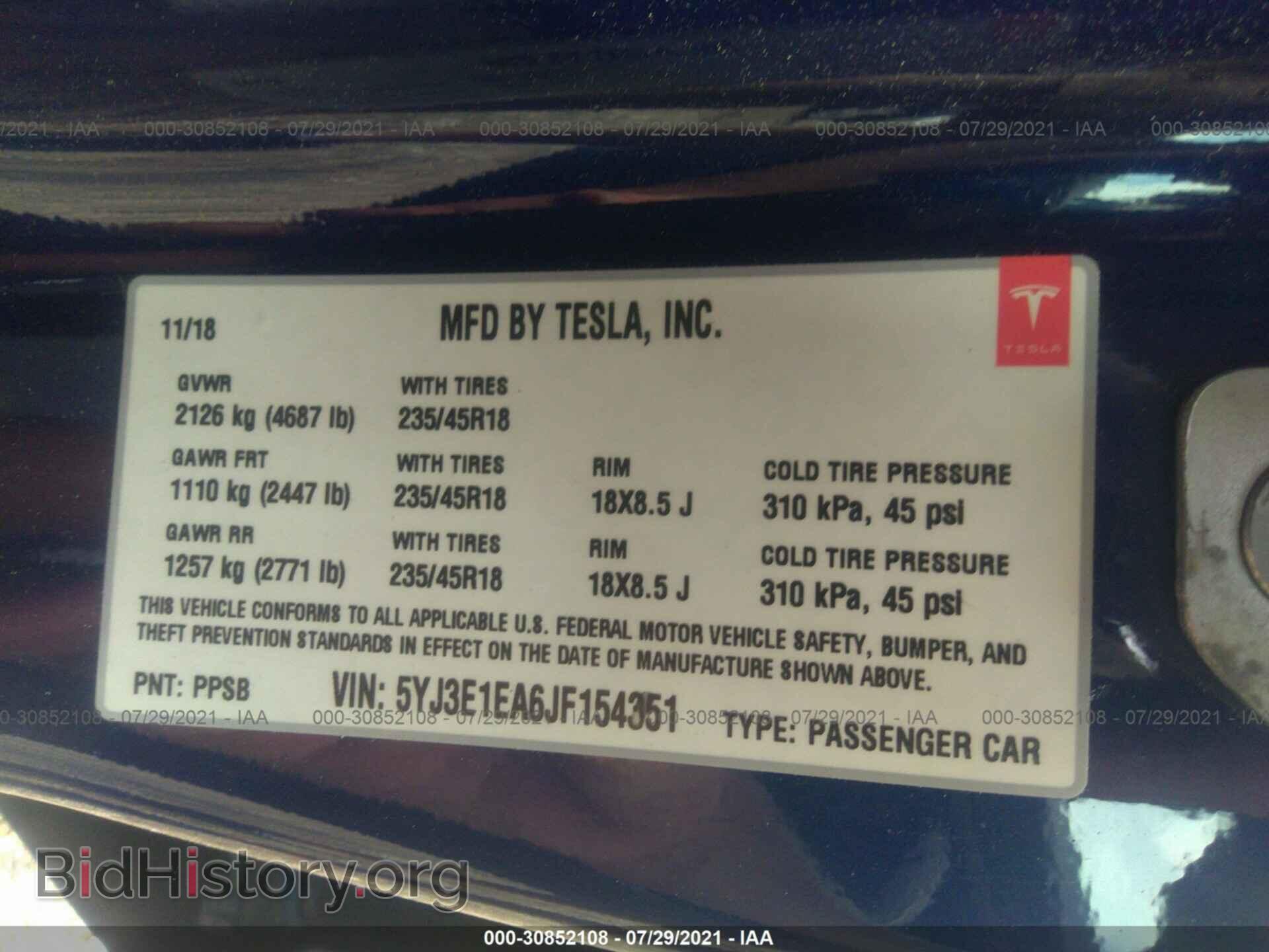 2018 TESLA MODEL 3 - VIN: 5YJ3E1EA6JF154351 - Photo 9