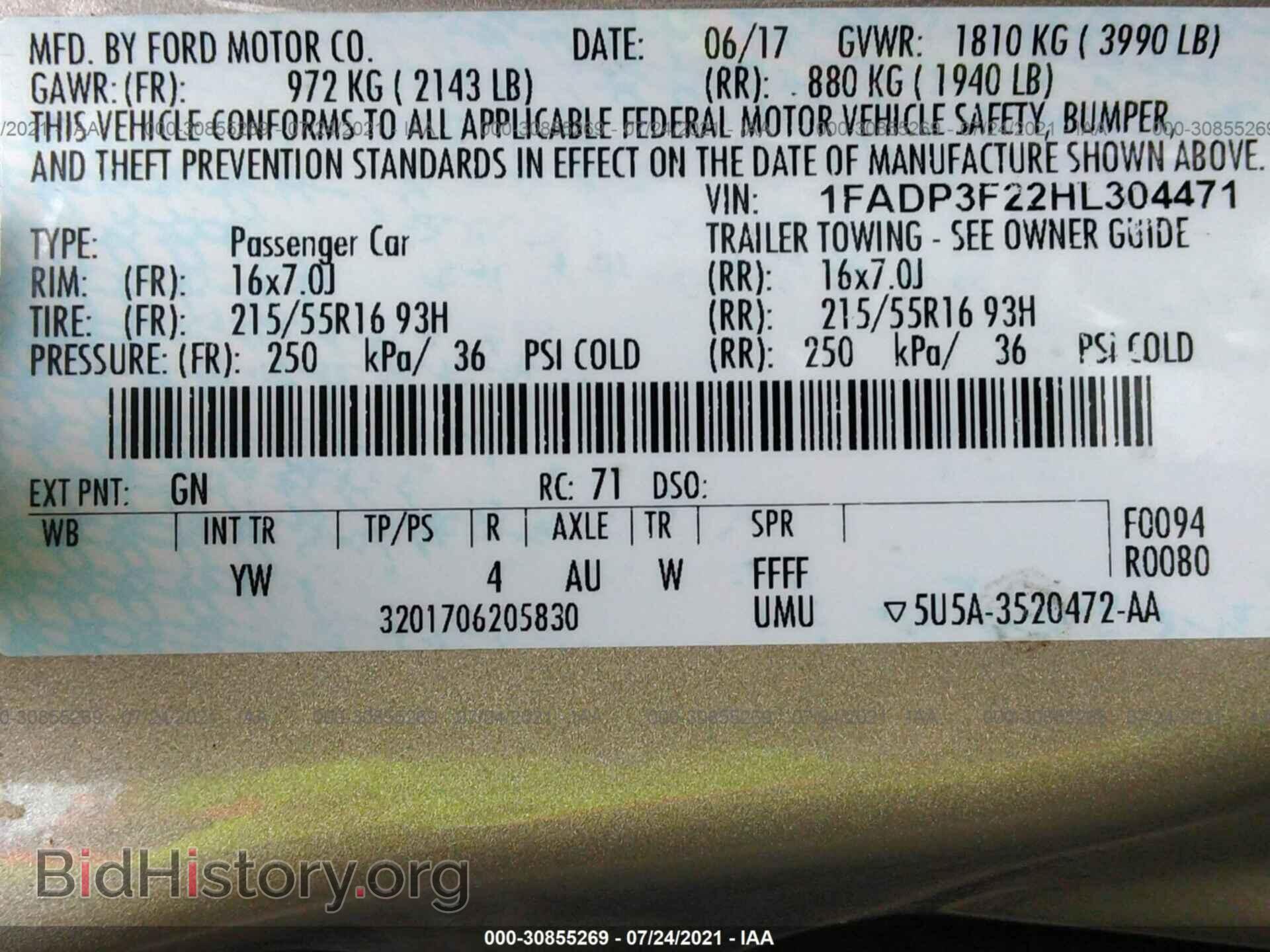 2017 FORD FOCUS - VIN: 1FADP3F22HL304471 - Фото 9