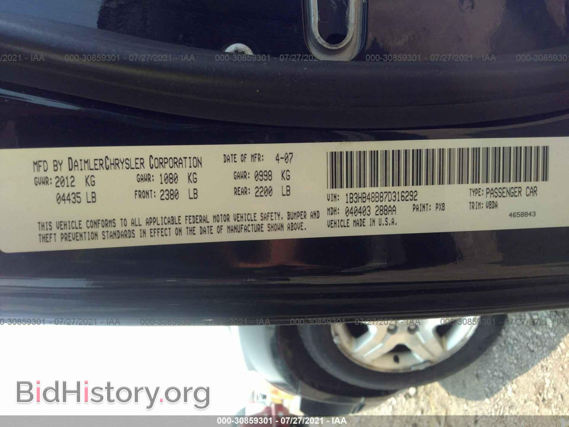 2007 DODGE CALIBER - VIN: 1B3HB48B87D316292 - Фото 9