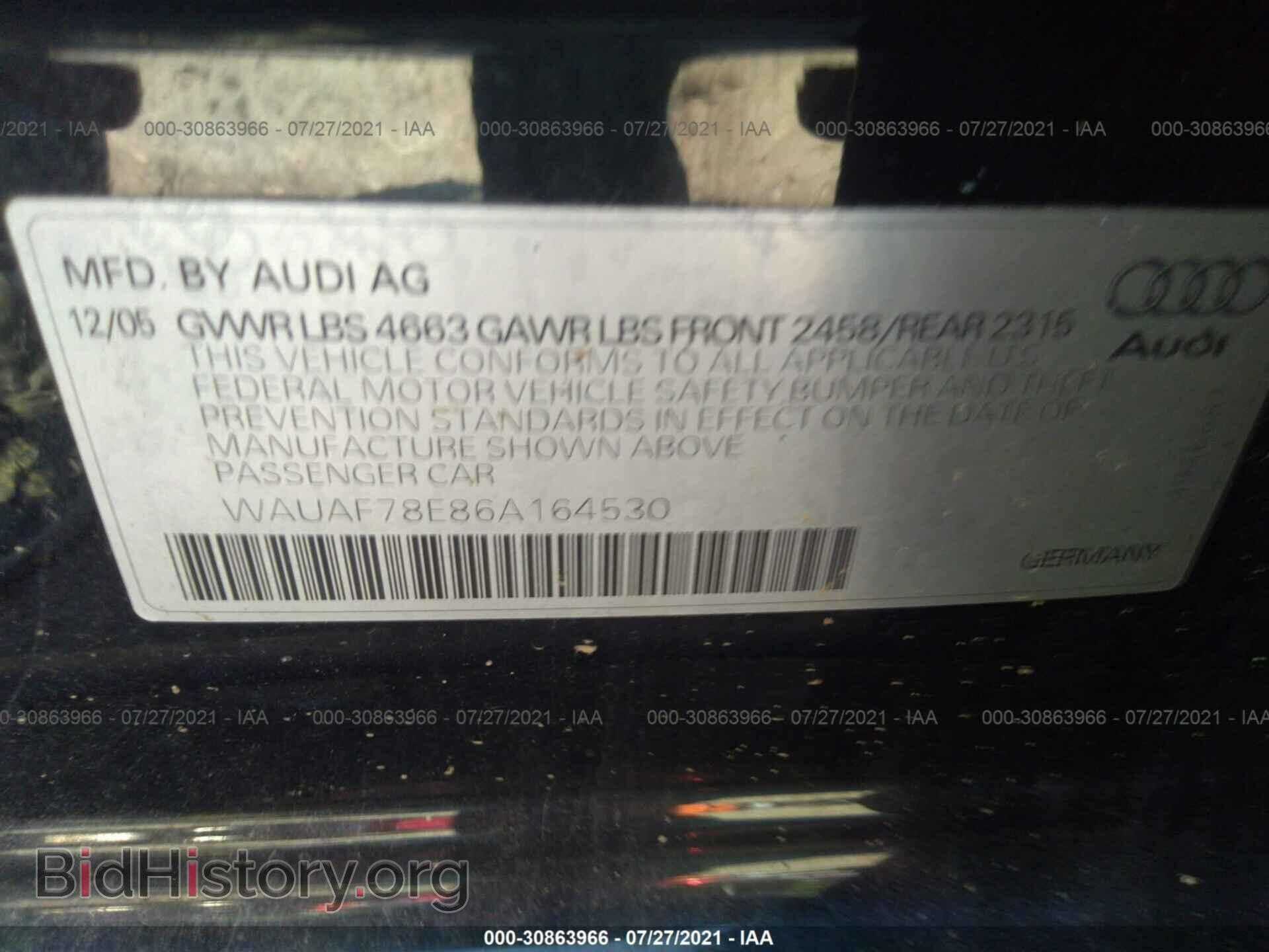 2006 AUDI A4 - VIN: WAUAF78E86A164530 - Фото 9