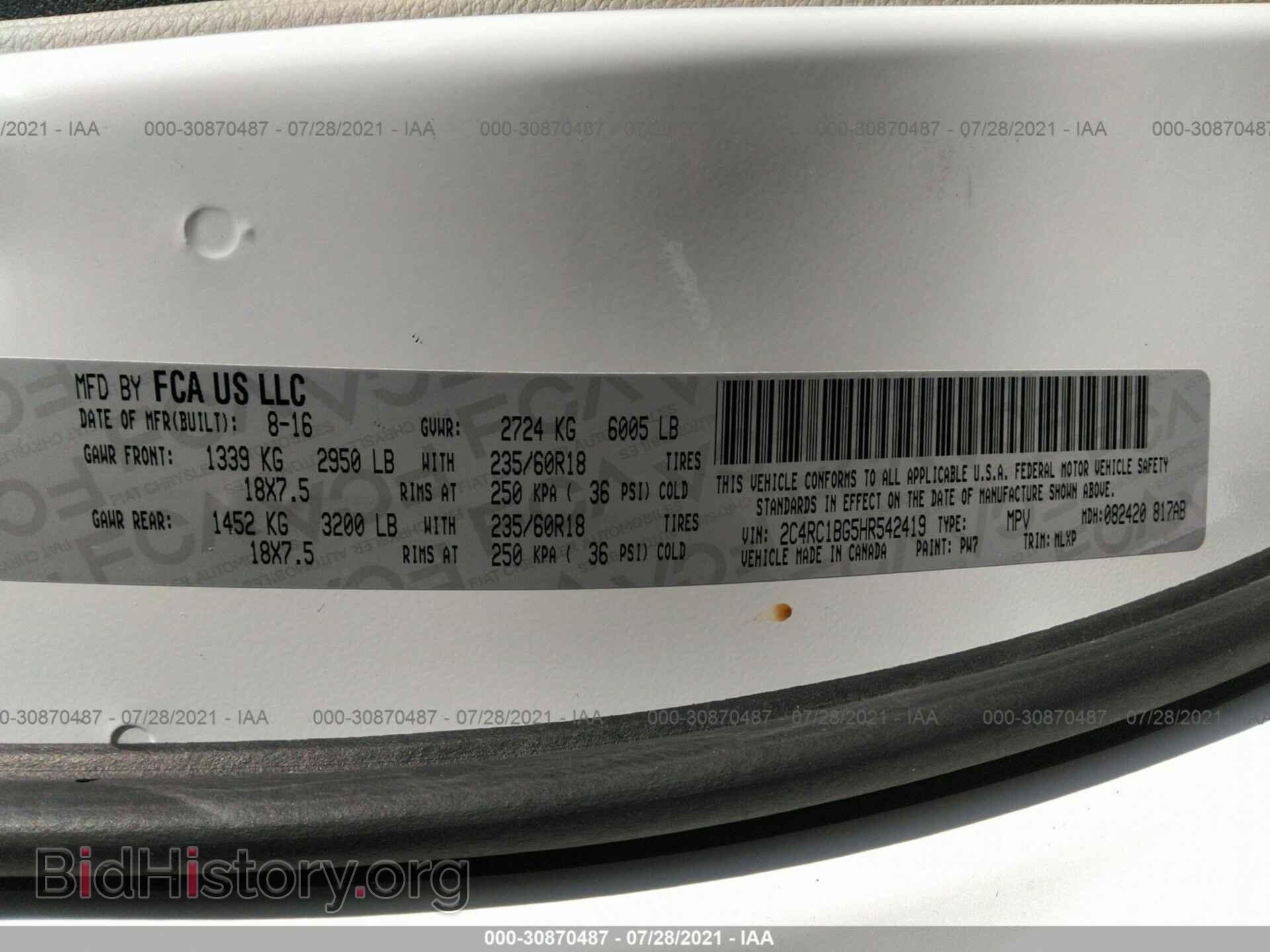 2017 CHRYSLER PACIFICA - VIN: 2C4RC1BG5HR542419 - Фото 9