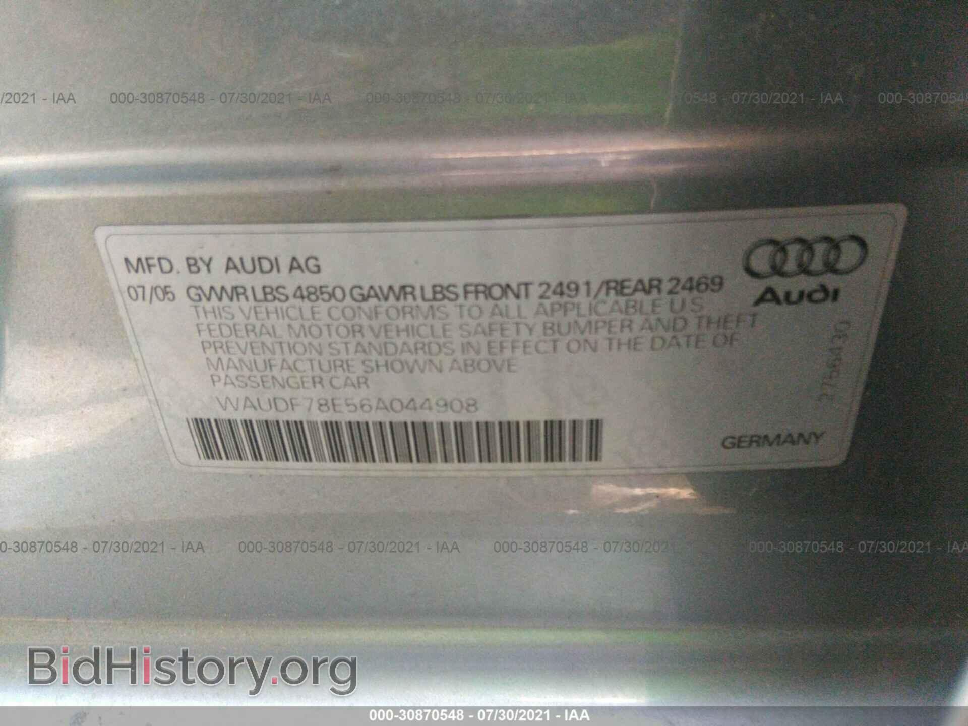 2006 AUDI A4 - VIN: WAUDF78E56A044908 - Фото 9