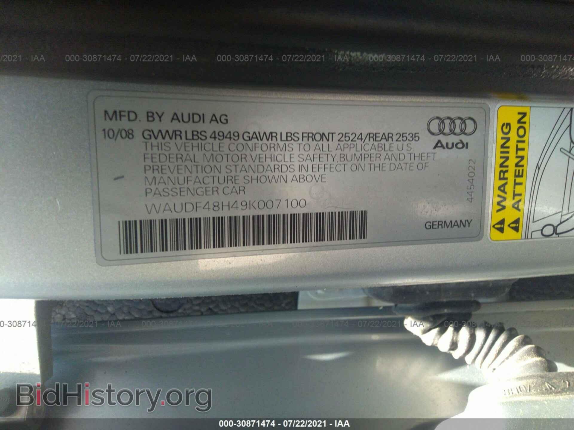 2009 AUDI A4 - VIN: WAUDF48H49K007100 - Фото 9