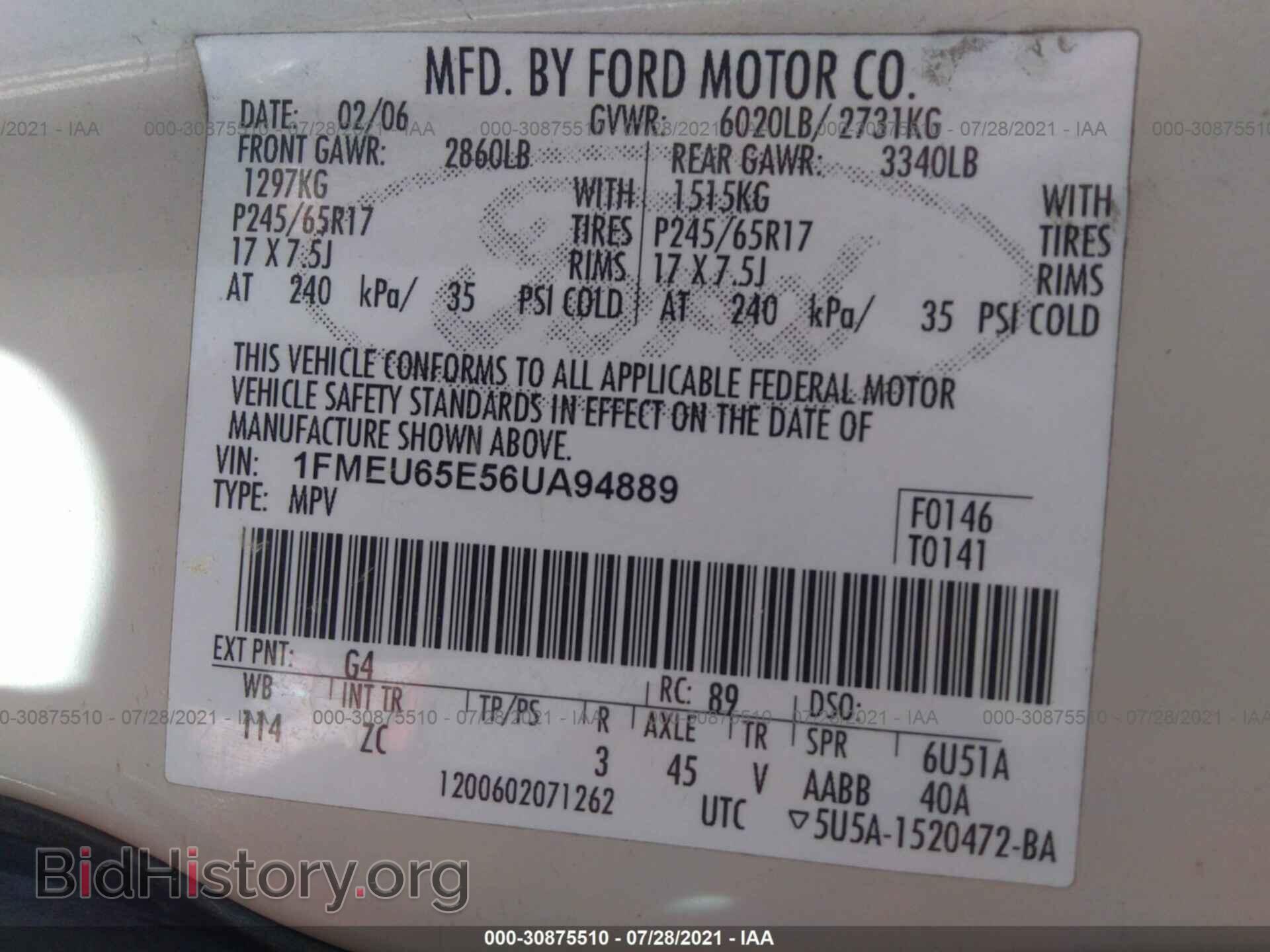 2006 FORD EXPLORER - VIN: 1FMEU65E56UA94889 - Фото 9