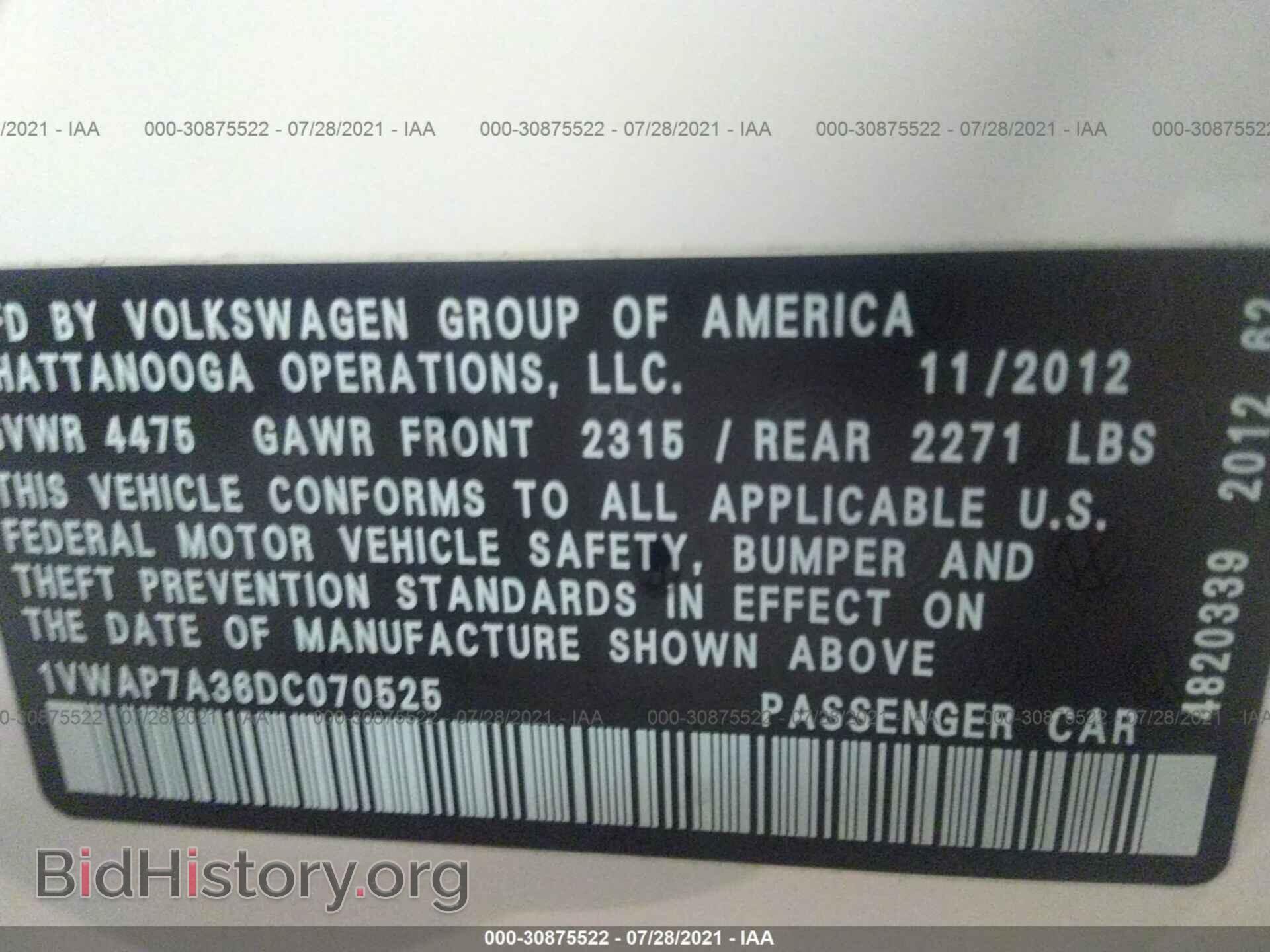 2013 VOLKSWAGEN PASSAT - VIN: 1VWAP7A36DC070525 - Фото 9