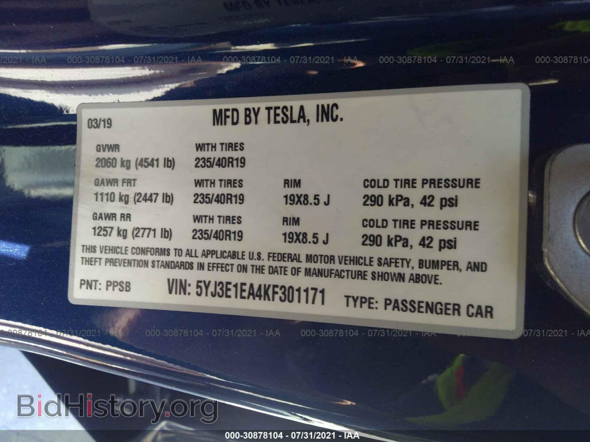 2019 TESLA MODEL 3 - VIN: 5YJ3E1EA4KF301171 - Photo 9