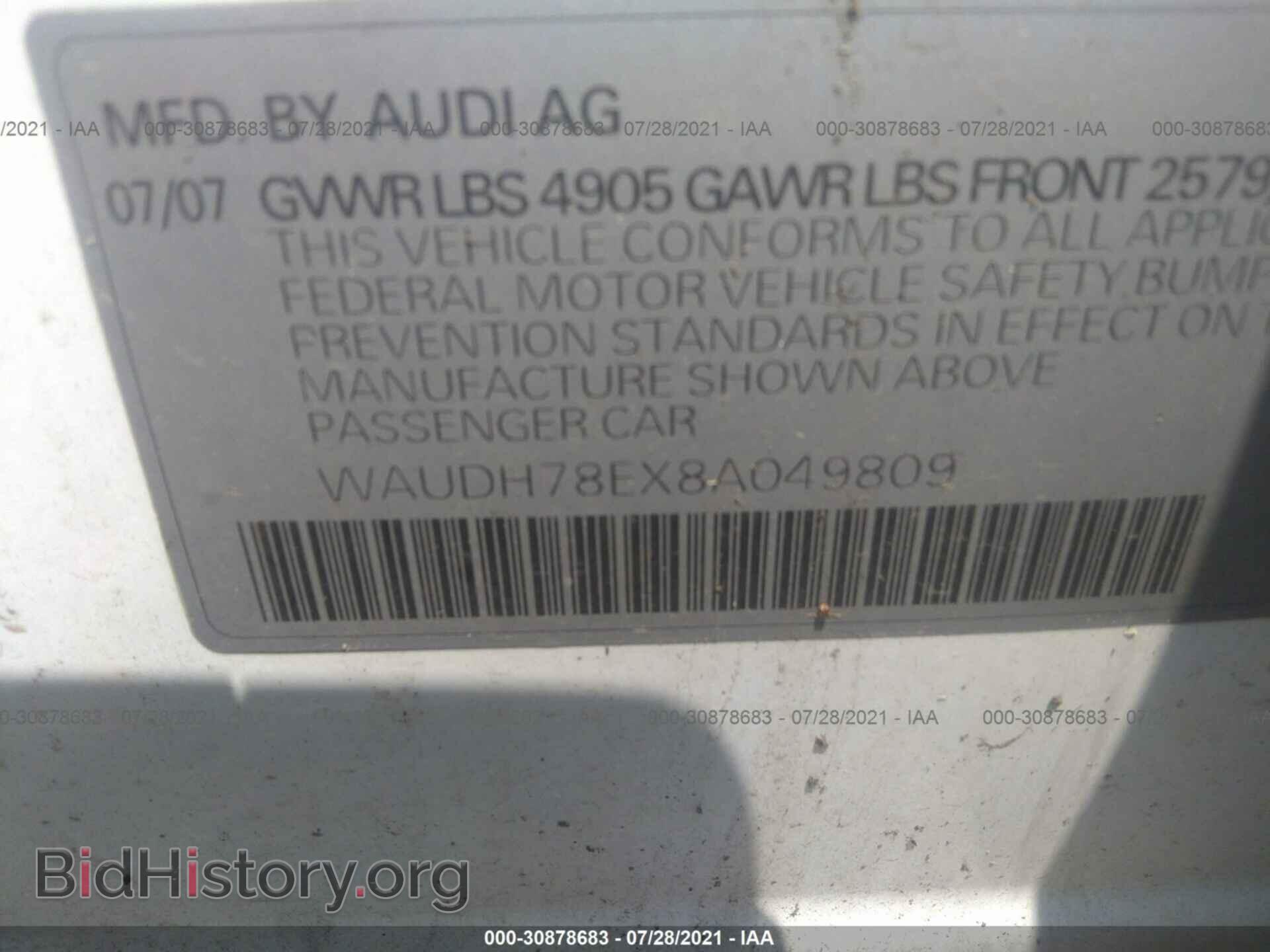 2008 AUDI A4 - VIN: WAUDH78EX8A049809 - Фото 9